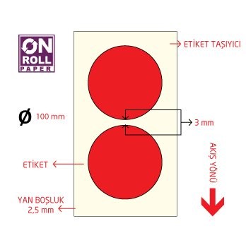 Renkli Yuvarlak Etiket (Nokta Etiketi) 100 mm çapında 250´li 12 Rulo