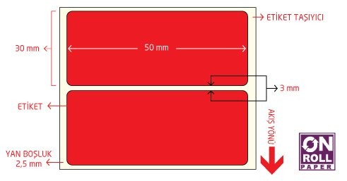 Renkli Kuşe Barkod Etiketi 50x30 1000'li 10 Rulo