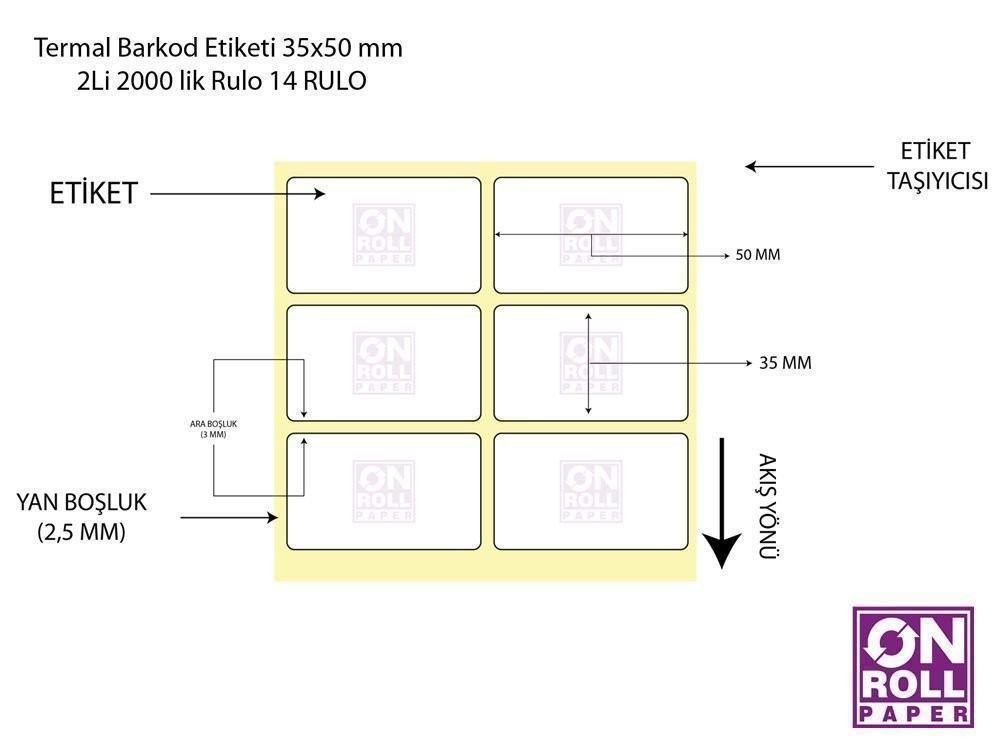 Eko Termal Barkod Etiketi 50x35 Yan Yana 2'li 2000'li Sarım