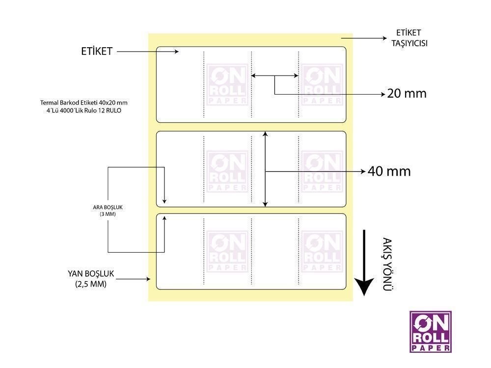 Eko Termal Barkod Etiketi 20x40 Bitişik 4'lü 4000'li Sarım