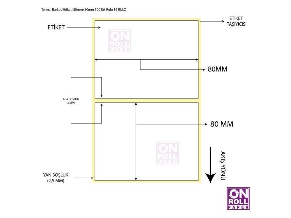 Lamine Termal Barkod Etiketi 80x80 500'lü Sarım 16 Rulo