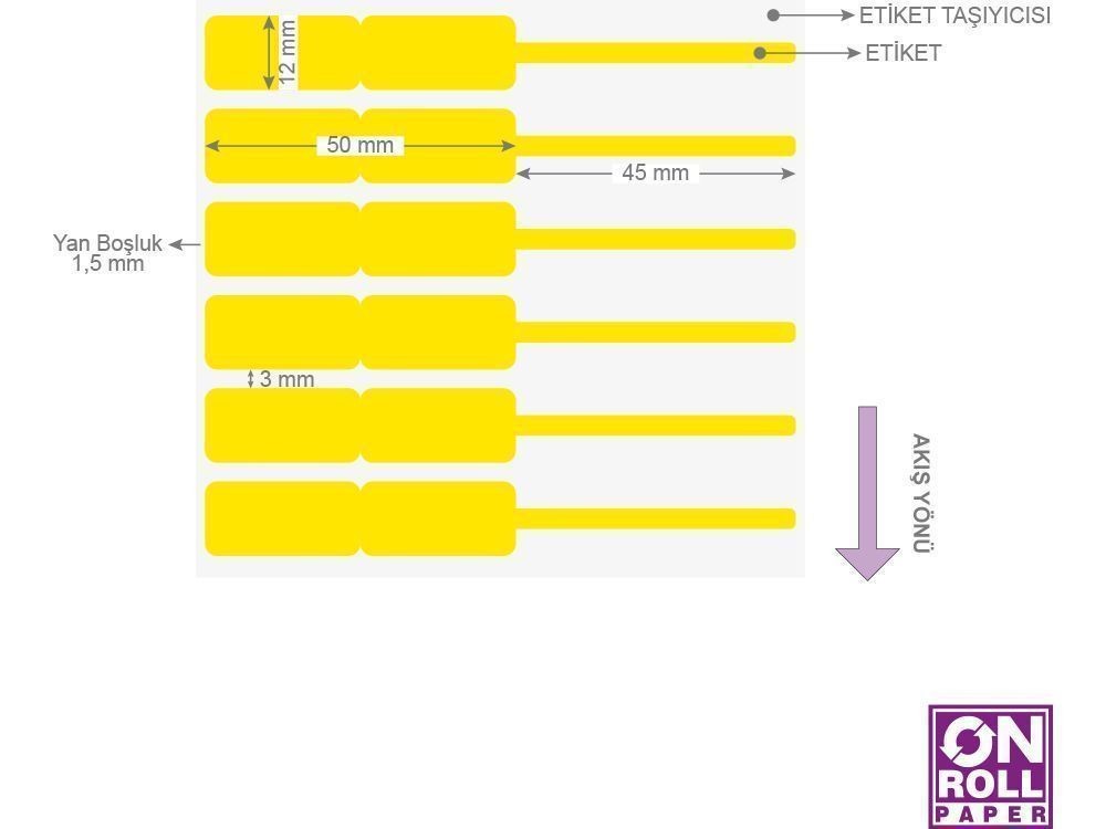 Gözlük Etiketi Sarı 95x12 1000'lik Sarım 6 Rulo