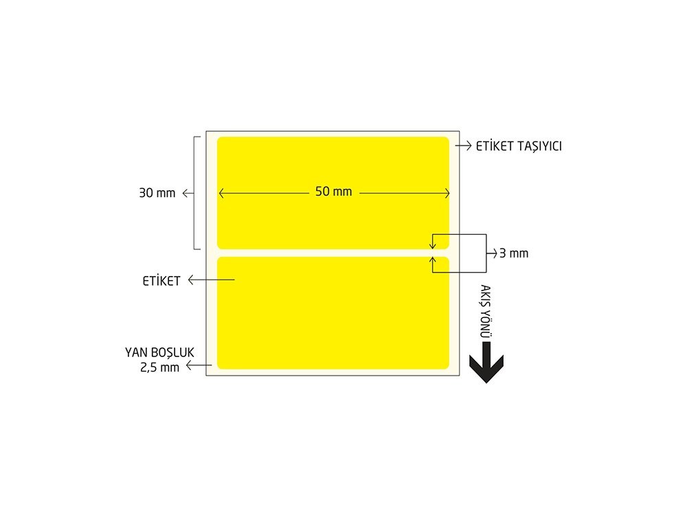 Sarı Renkli Termal Barkod Etiketi 50x30 1000'li Sarım 10 Rulo
