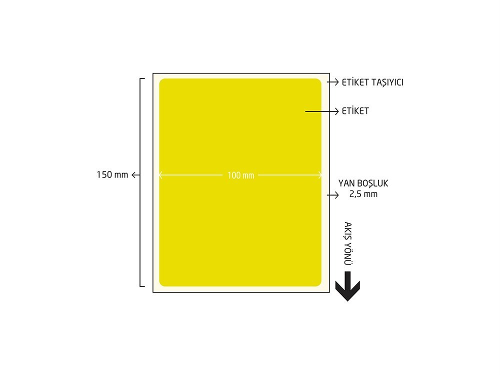 Sarı Renkli Termal Barkod Etiketi 100x150 200'lü Sarım 6 Rulo
