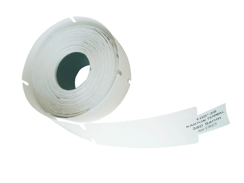 Eko Termal Karton Raf Etiketi Kenarı Çentikli 100x38 350’li Sarım