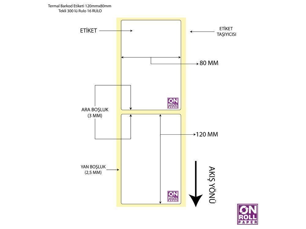 Lamine Termal Barkod Etiketi 80x120 300'lü Sarım
