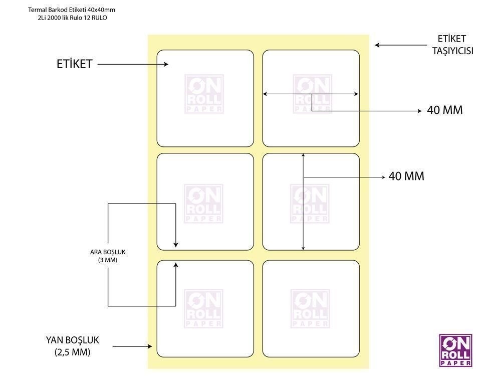 Eko Termal Barkod Etiketi 40x40 Yan Yana 2'li 2000'li Sarım