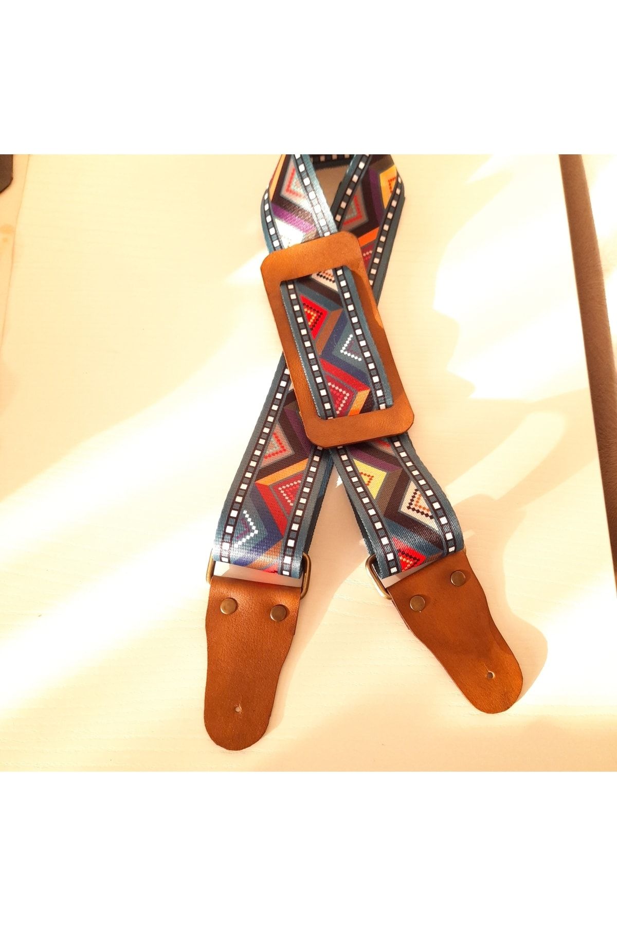 Kırmızı  Deri Uçlu Gitar Askısı/ Enstüman Askılık  Seti ( 120 cm Ayarlanabilir Tokalı  Sap ,Deri Uç ve Adaptörü) -Heybe Home