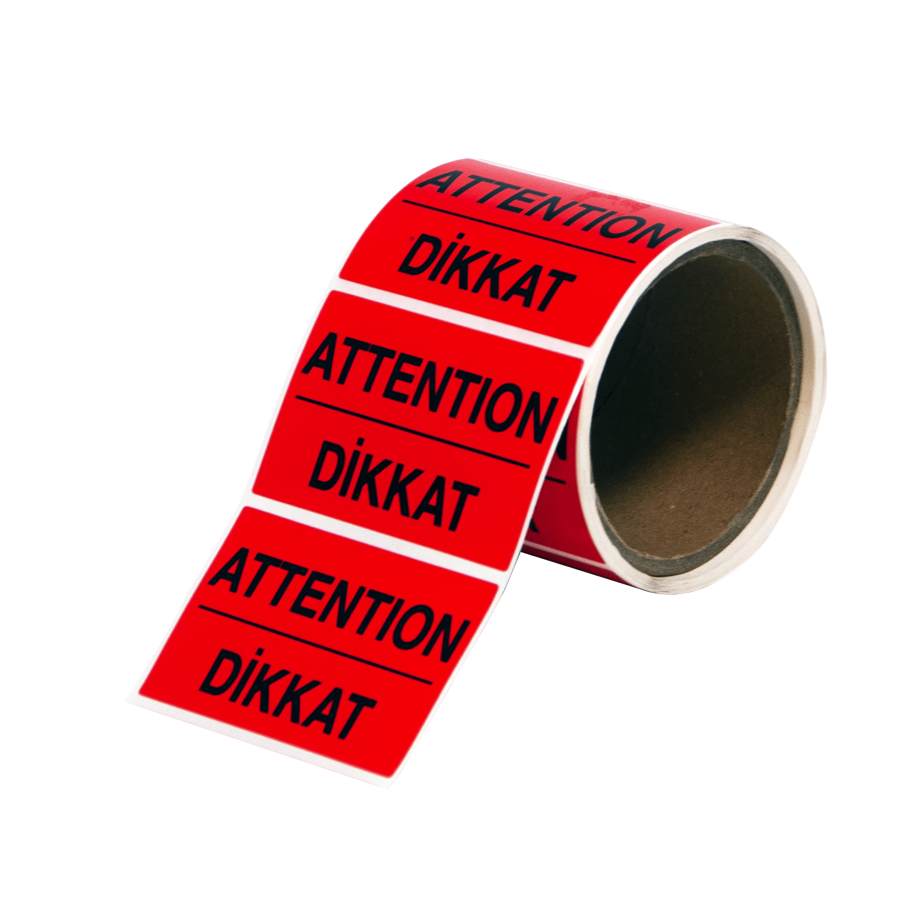 Baskılı Uyarı Etiketi Attention (Dikkat) PP Opak 85x55 mm 1 Rulo (250 Adet)