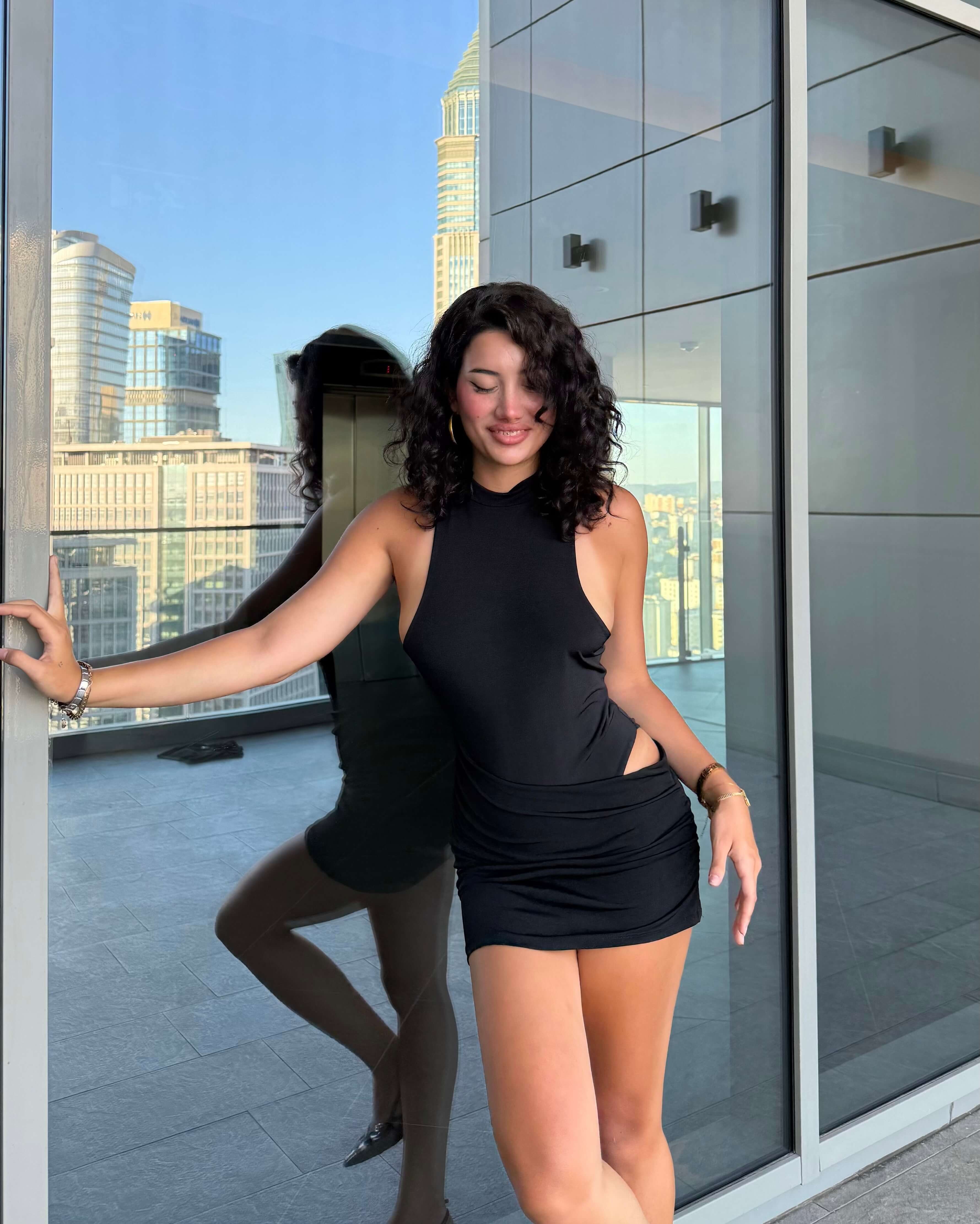 FERYA BLACK BODYSUIT DETAY MİNİ ELBİSE 