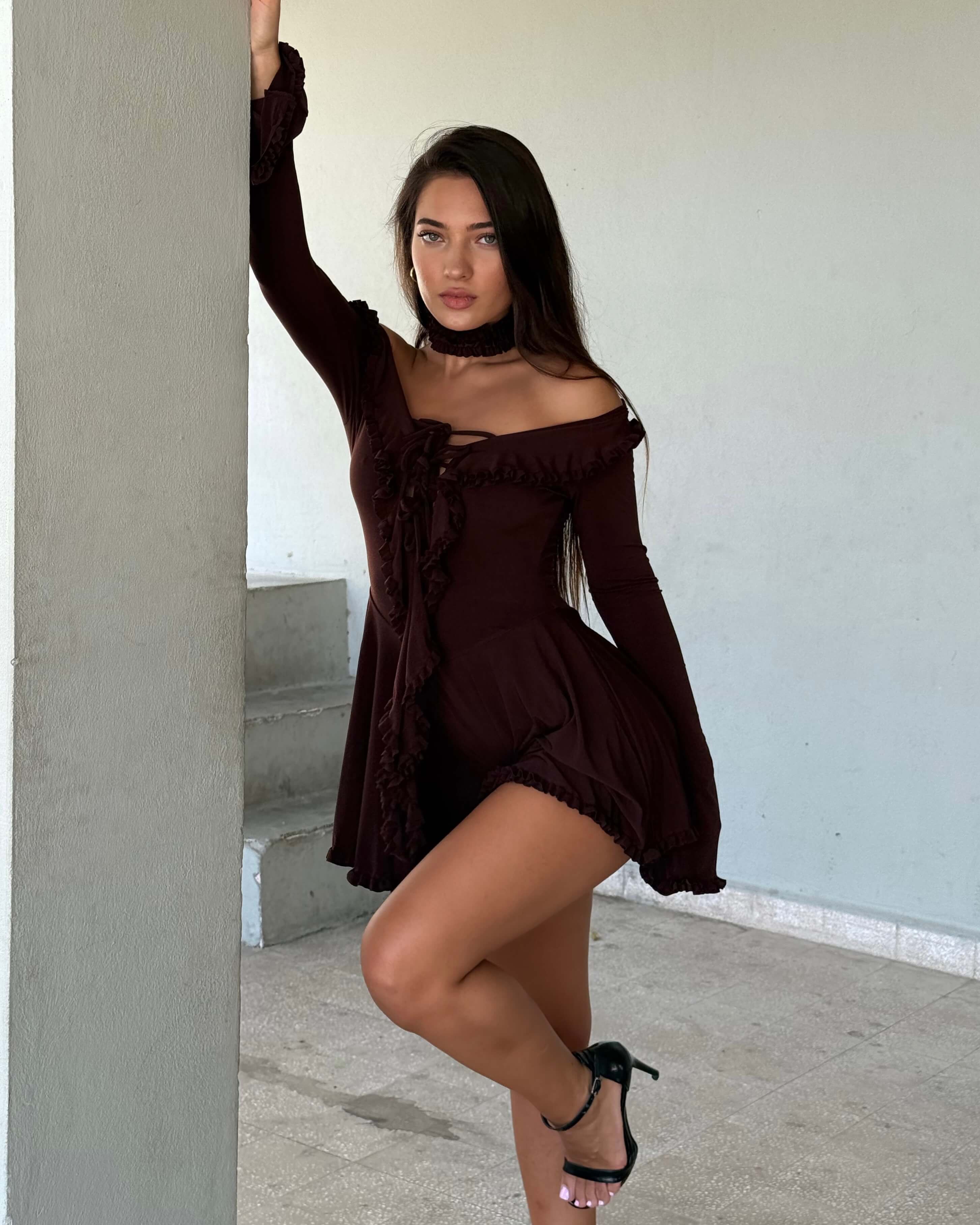 MİRA BROWN FIRFIR DETAY ELBİSE 