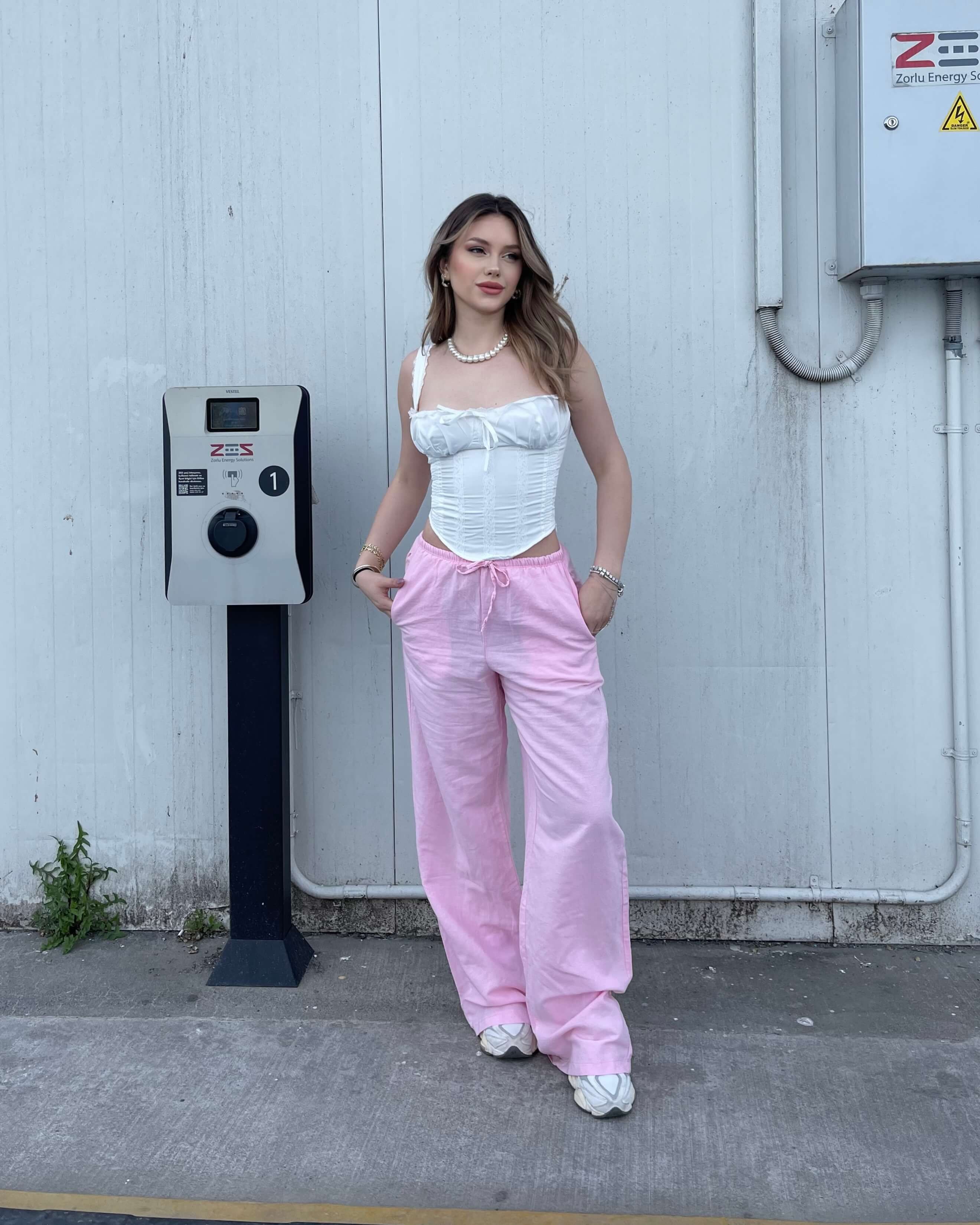 TOLEA PINK KETEN PANTOLON