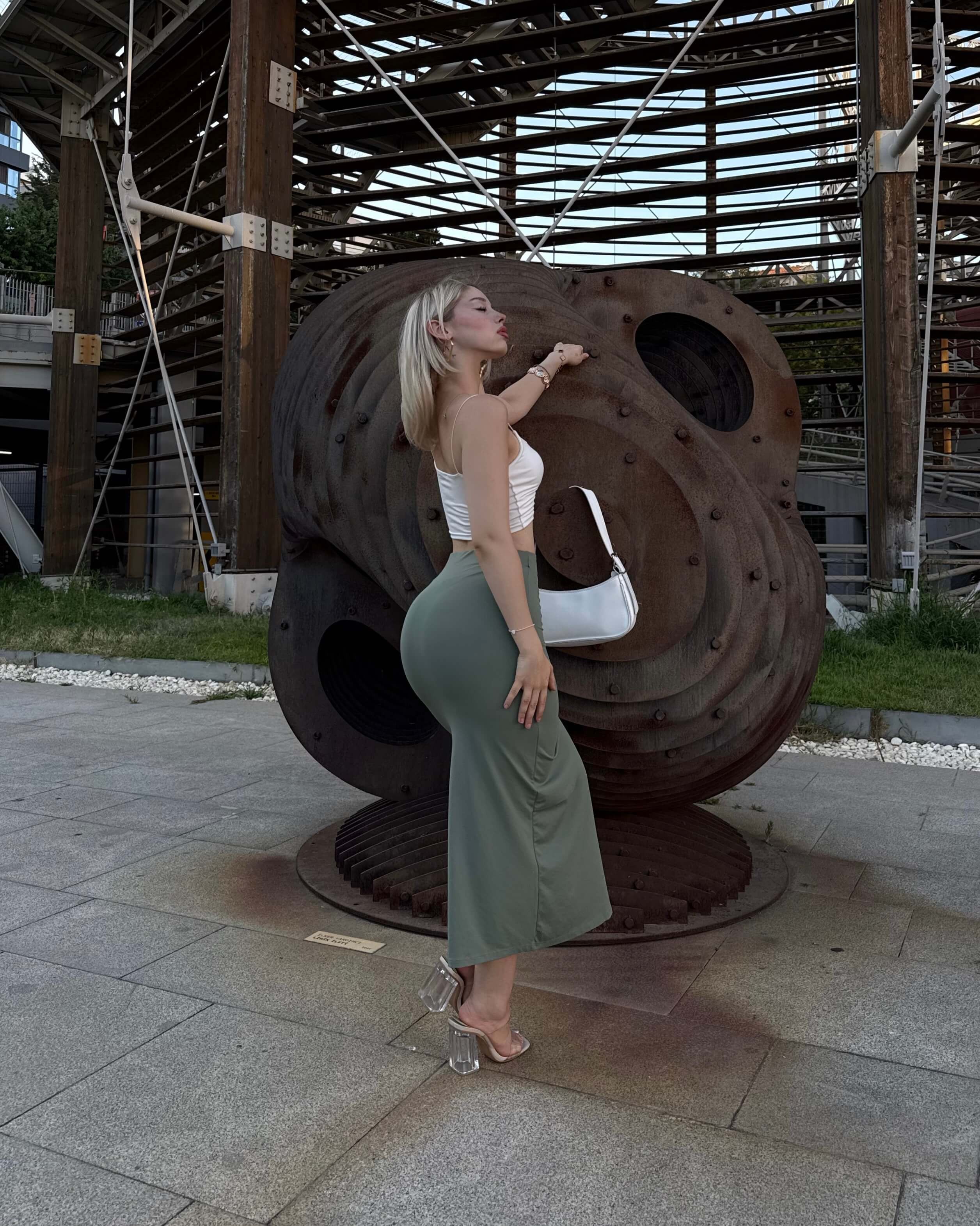 PISA WATER GREEN DRAPE DETAY YIRTMAÇLI ETEK