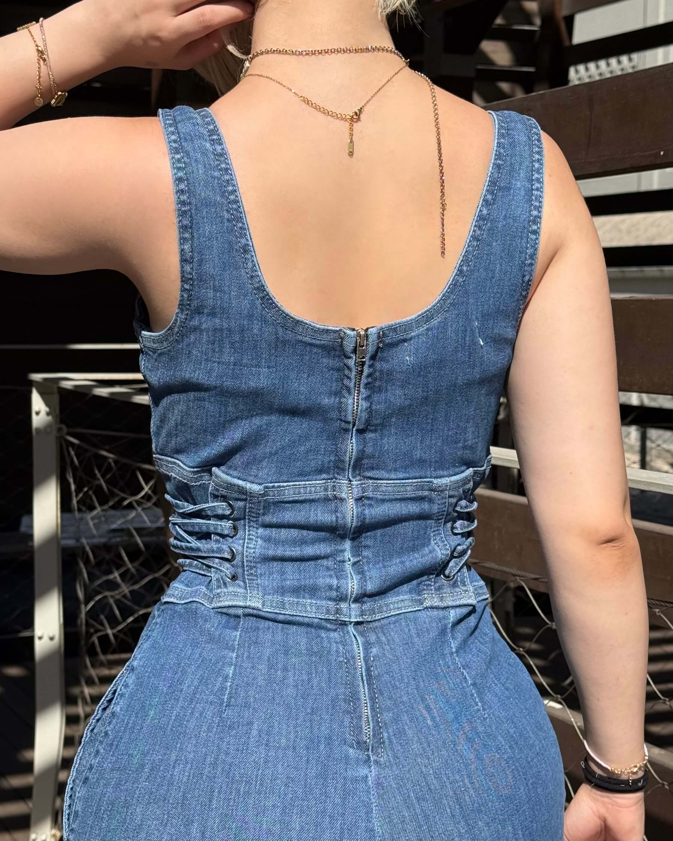 CLAVA BLUE YAN BAĞCIK DETAY KOT TULUM