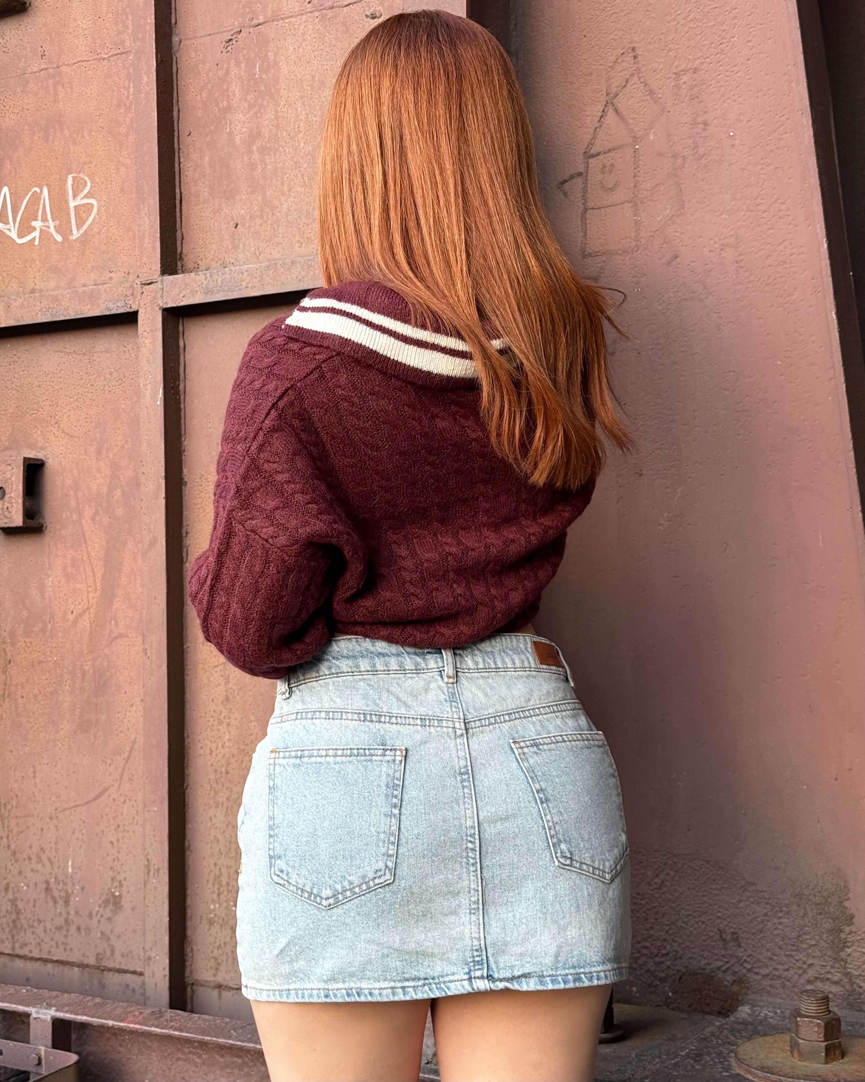 ZOE CLARET RED ÇİZGİ DETAYLI KAZAK 