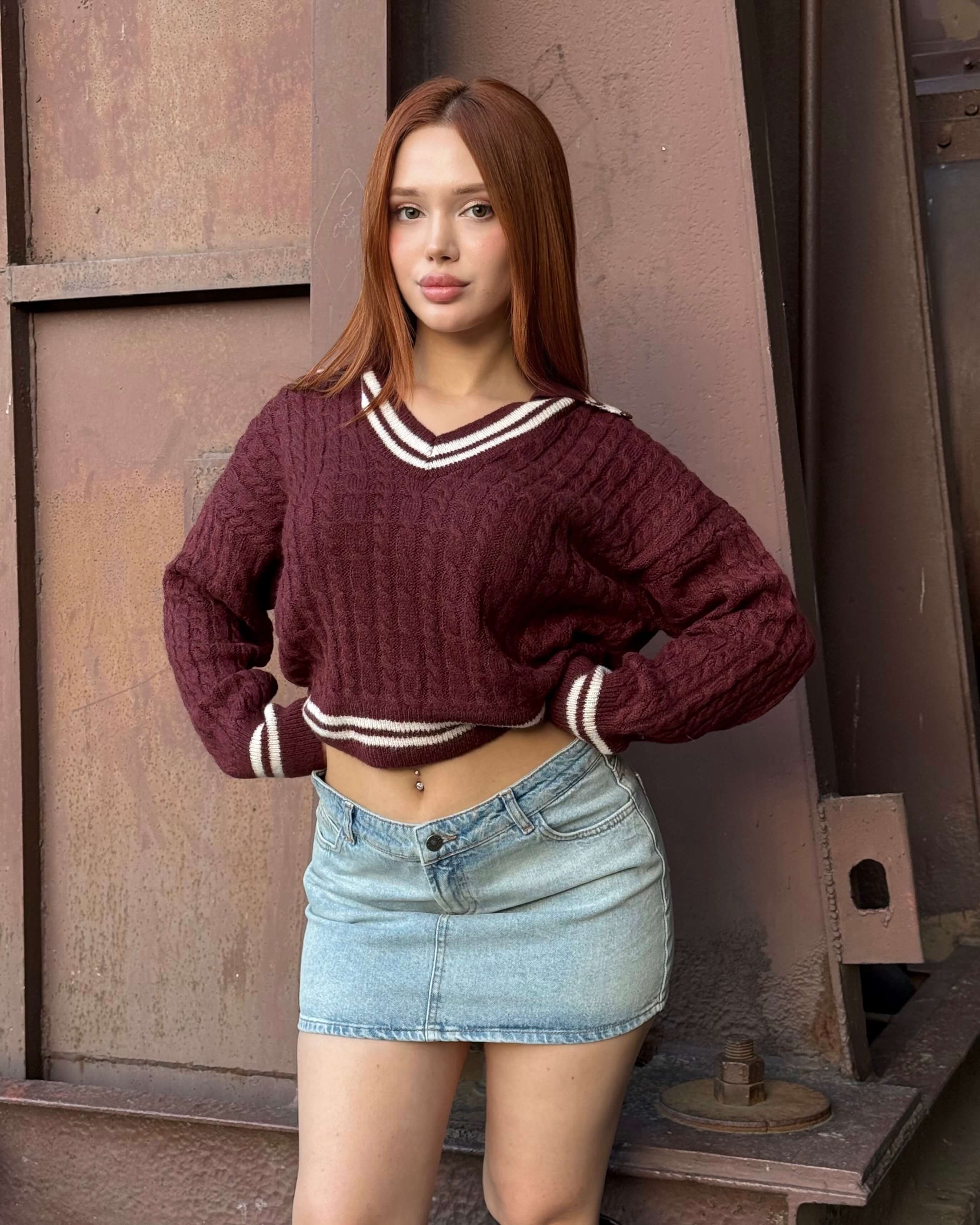 ZOE CLARET RED ÇİZGİ DETAYLI KAZAK 