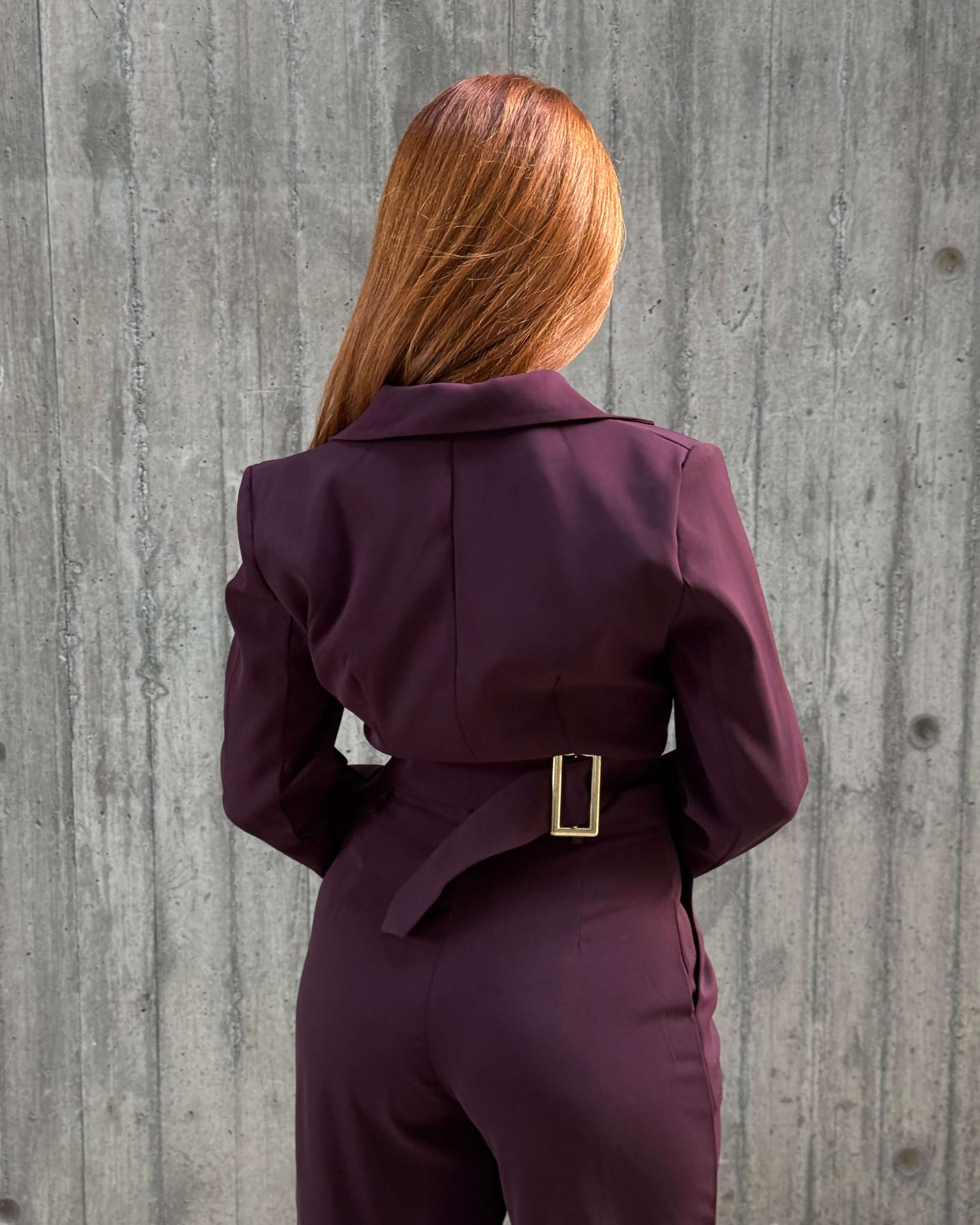 ALİSHA CLARET RED CROP BLAZER PANTOLON TAKIM 