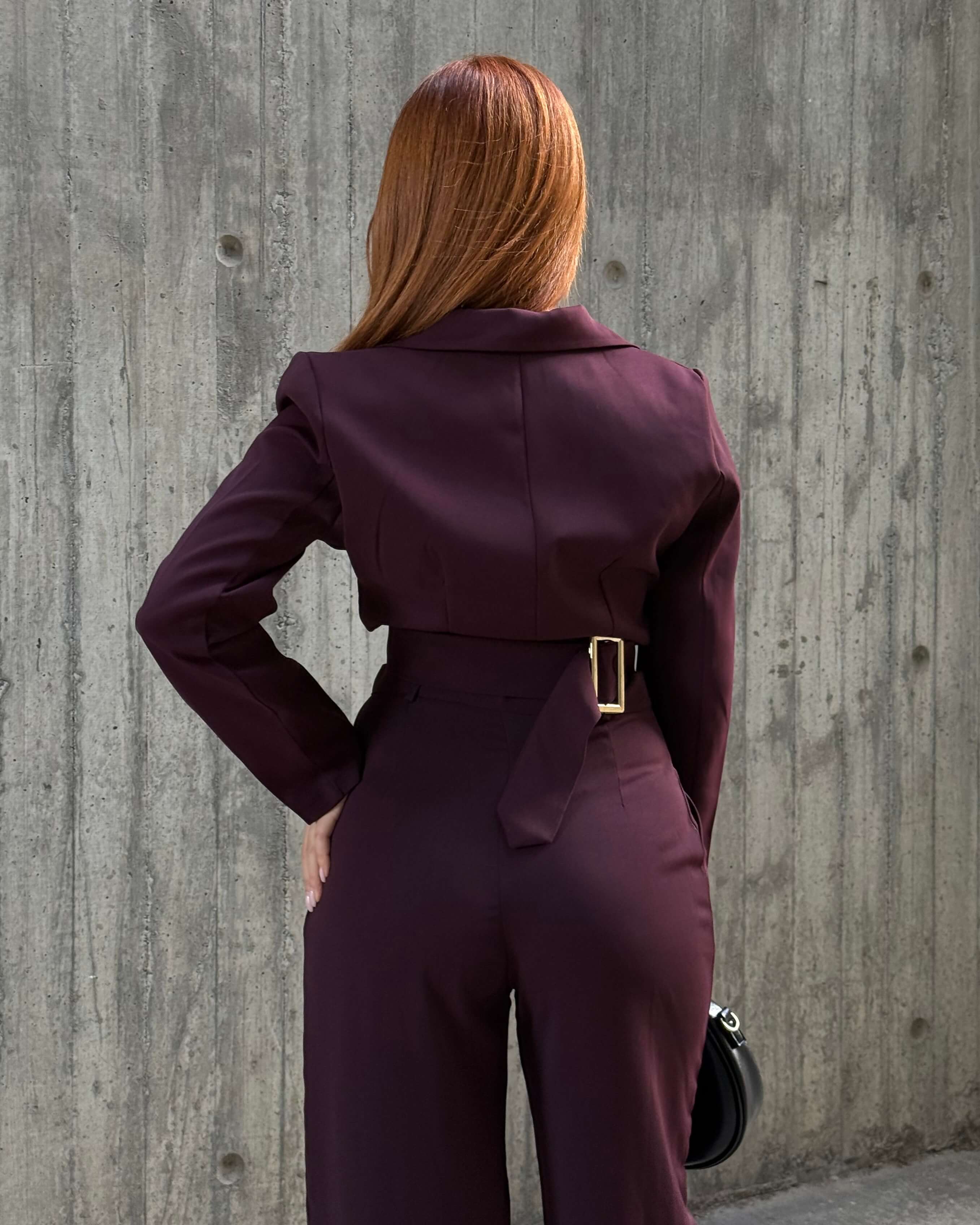 ALİSHA CLARET RED CROP BLAZER PANTOLON TAKIM 