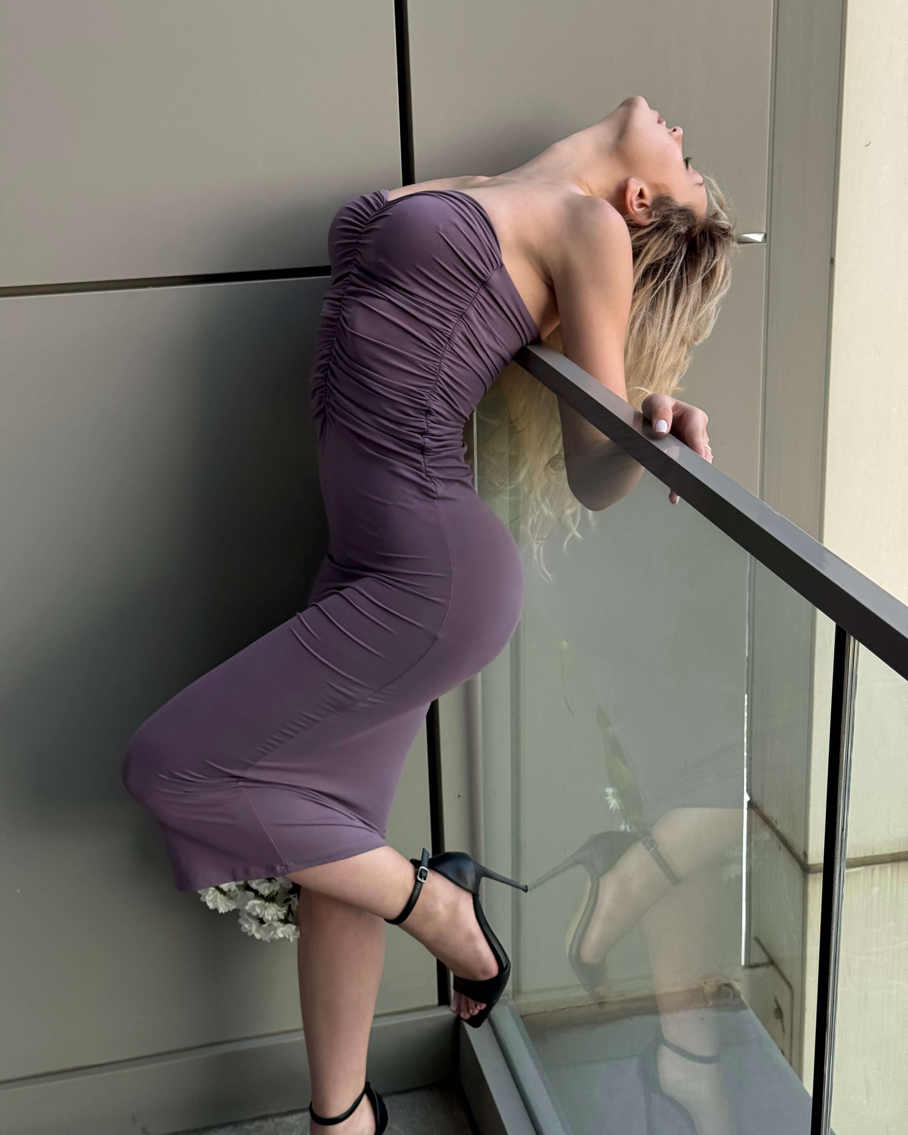 OVA PLUM CLOR GÖĞÜS DRAPE DETAY ELBİSE