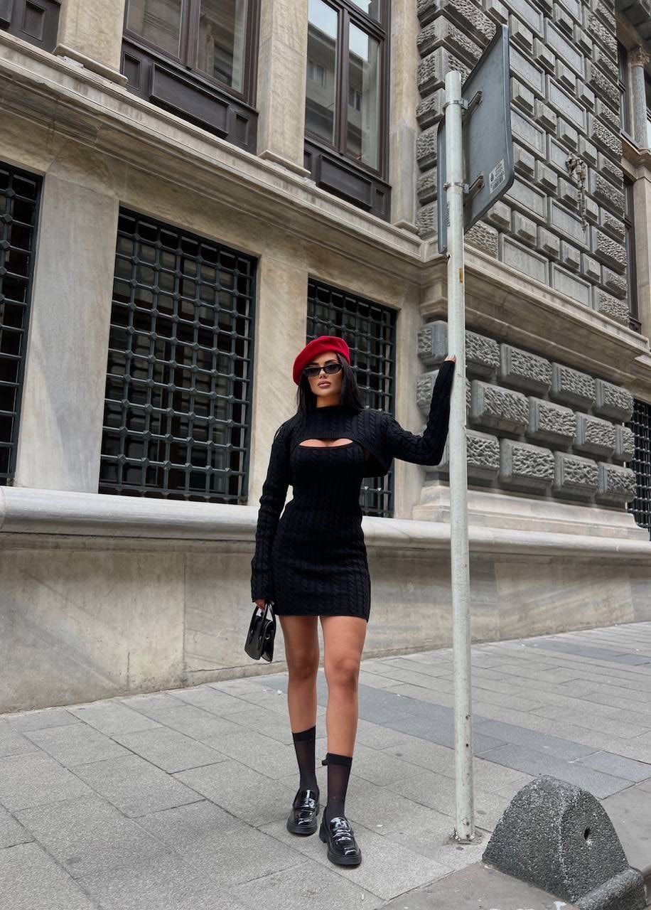 NİNA BLACK TRİKO BOLERO KAZAK ELBİSE TAKIM 