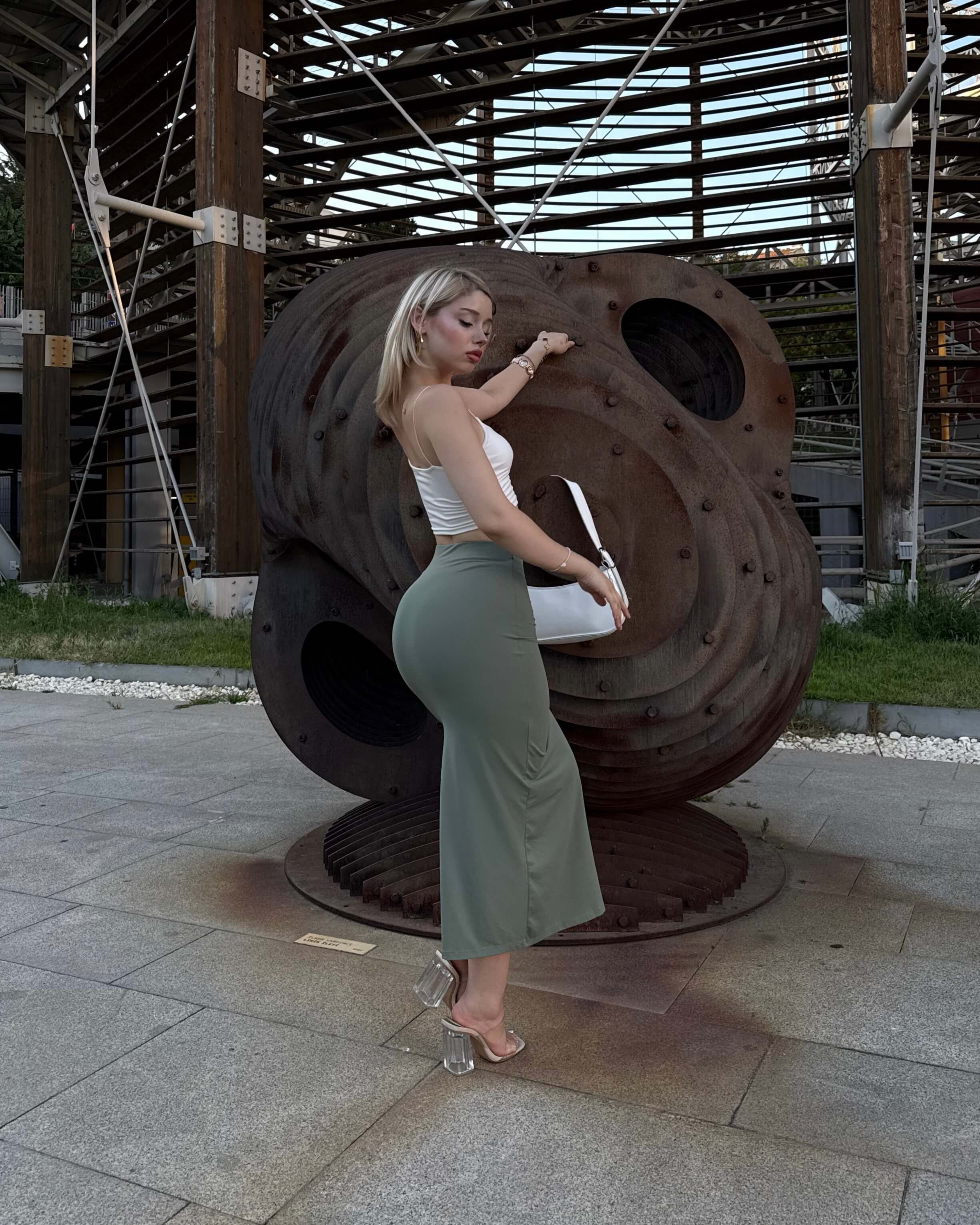 PISA WATER GREEN DRAPE DETAY YIRTMAÇLI ETEK