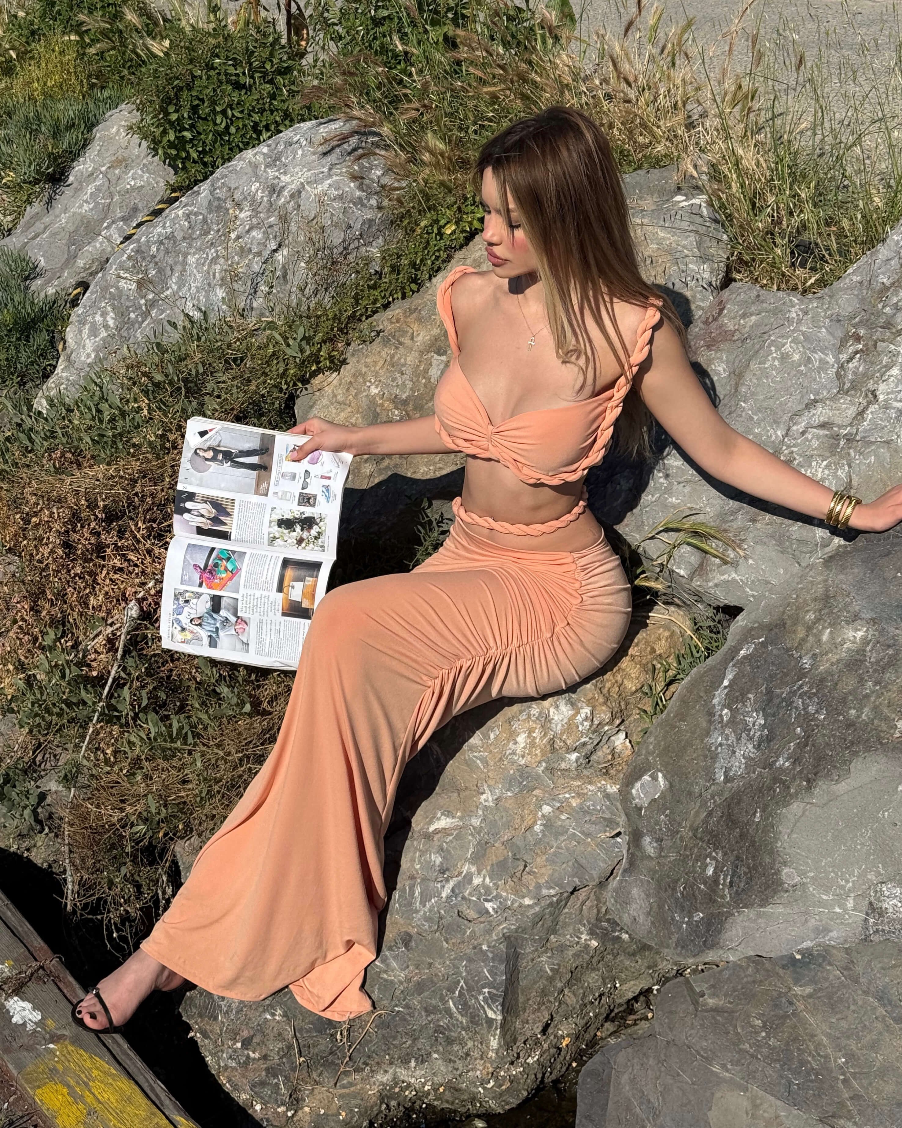 MESYA ORANGE ÖRGÜ DETAY BÜSTİYER ETEK TAKIM