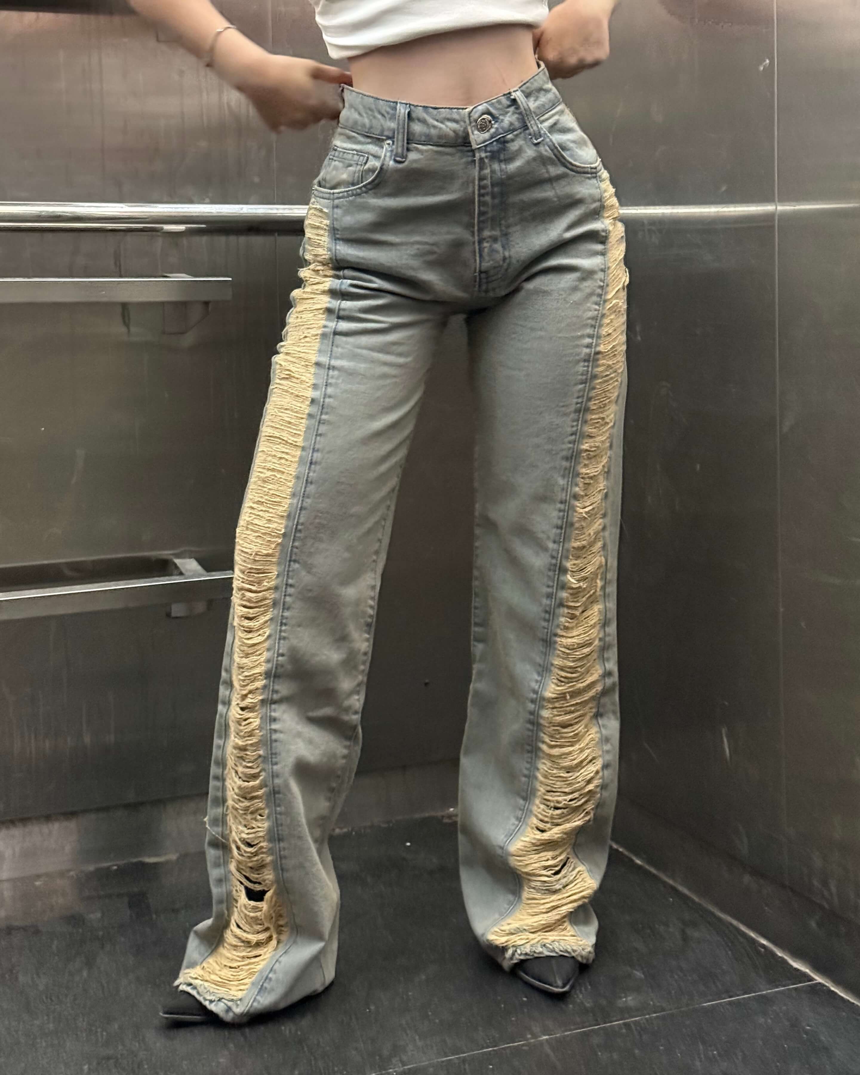 REBLAN LİGHT BLUE YIRTIK ŞERİT DETAY JEAN 
