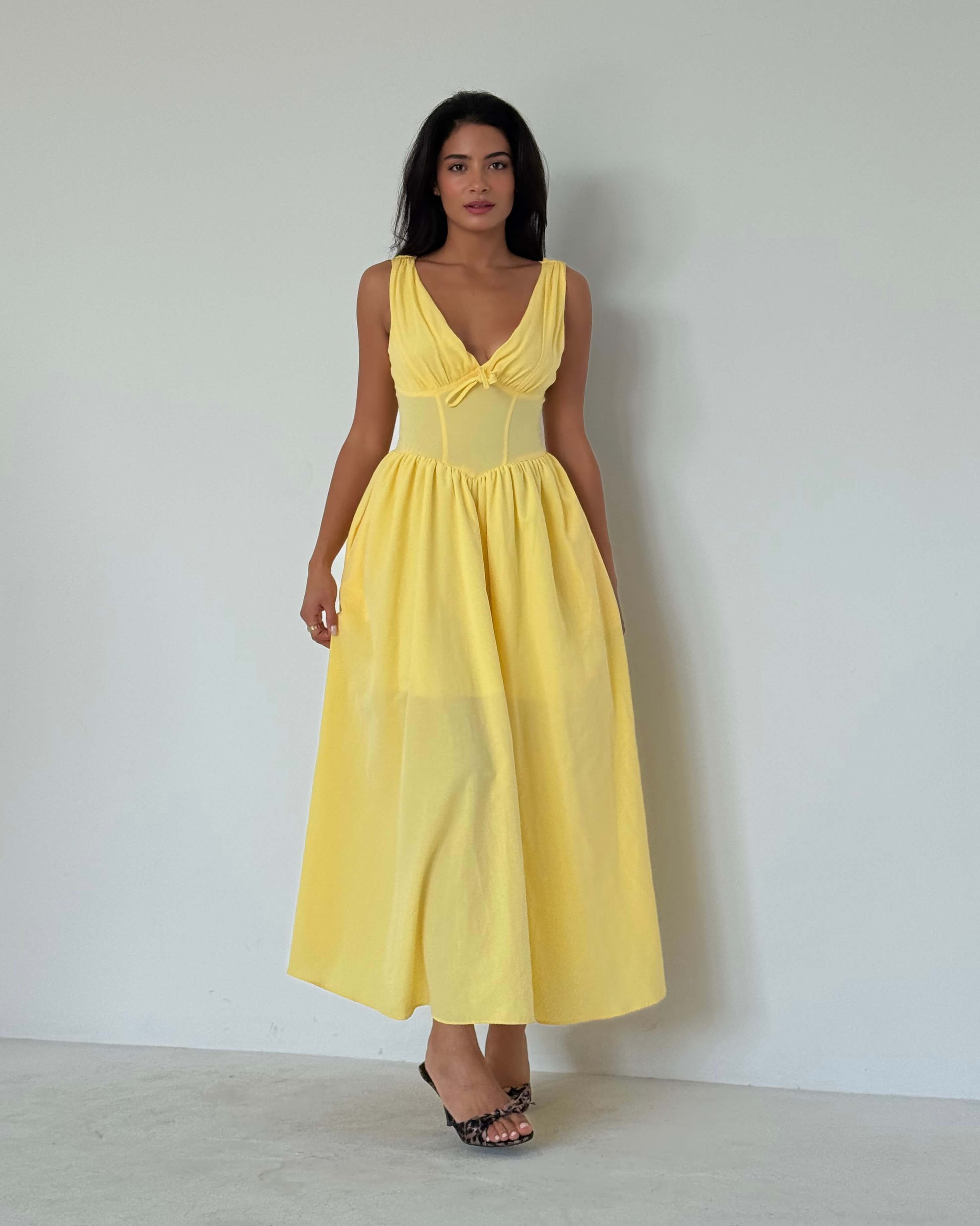 ARELIC YELLOW BALENLİ KALIN ASKILI ELBİSE