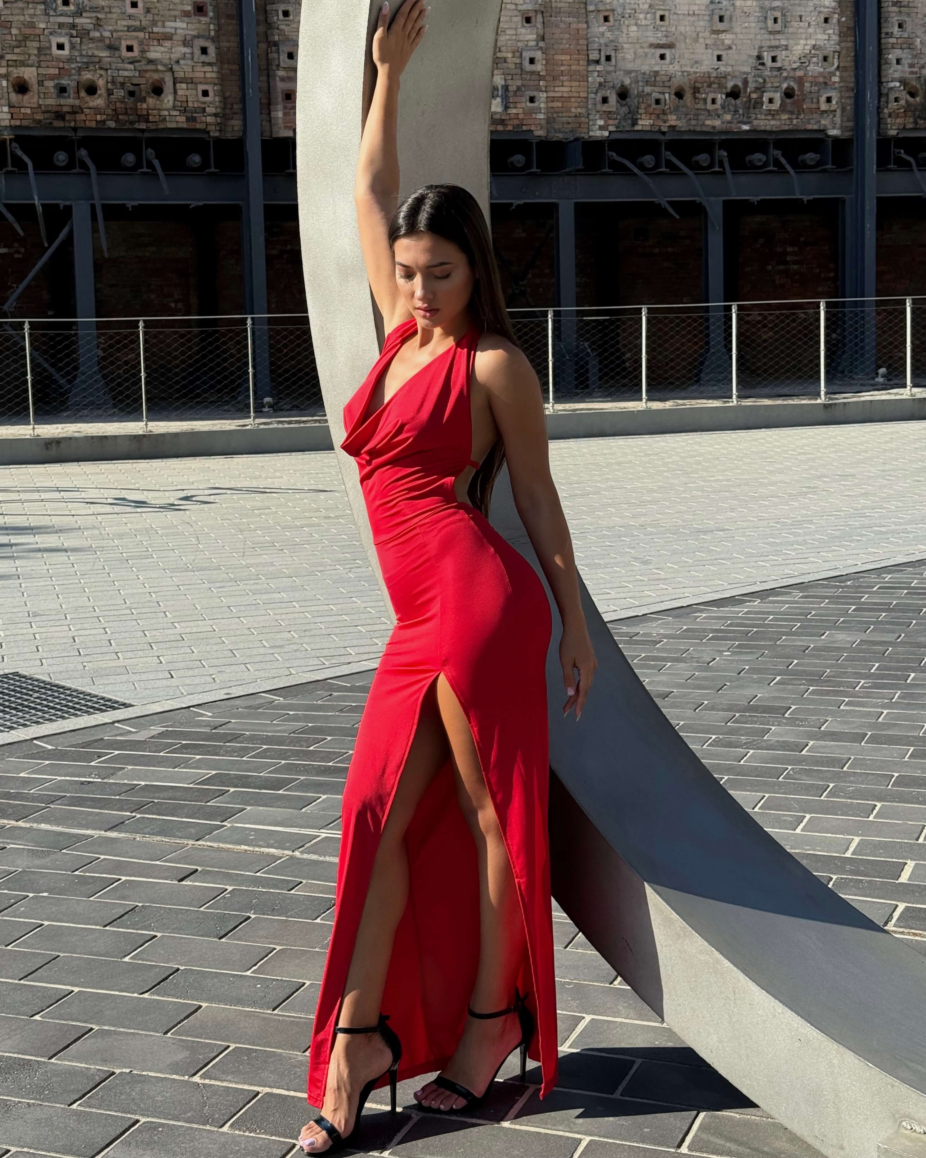ALBA RED DEGAJE YAKA YIRTMAÇLI ELBİSE
