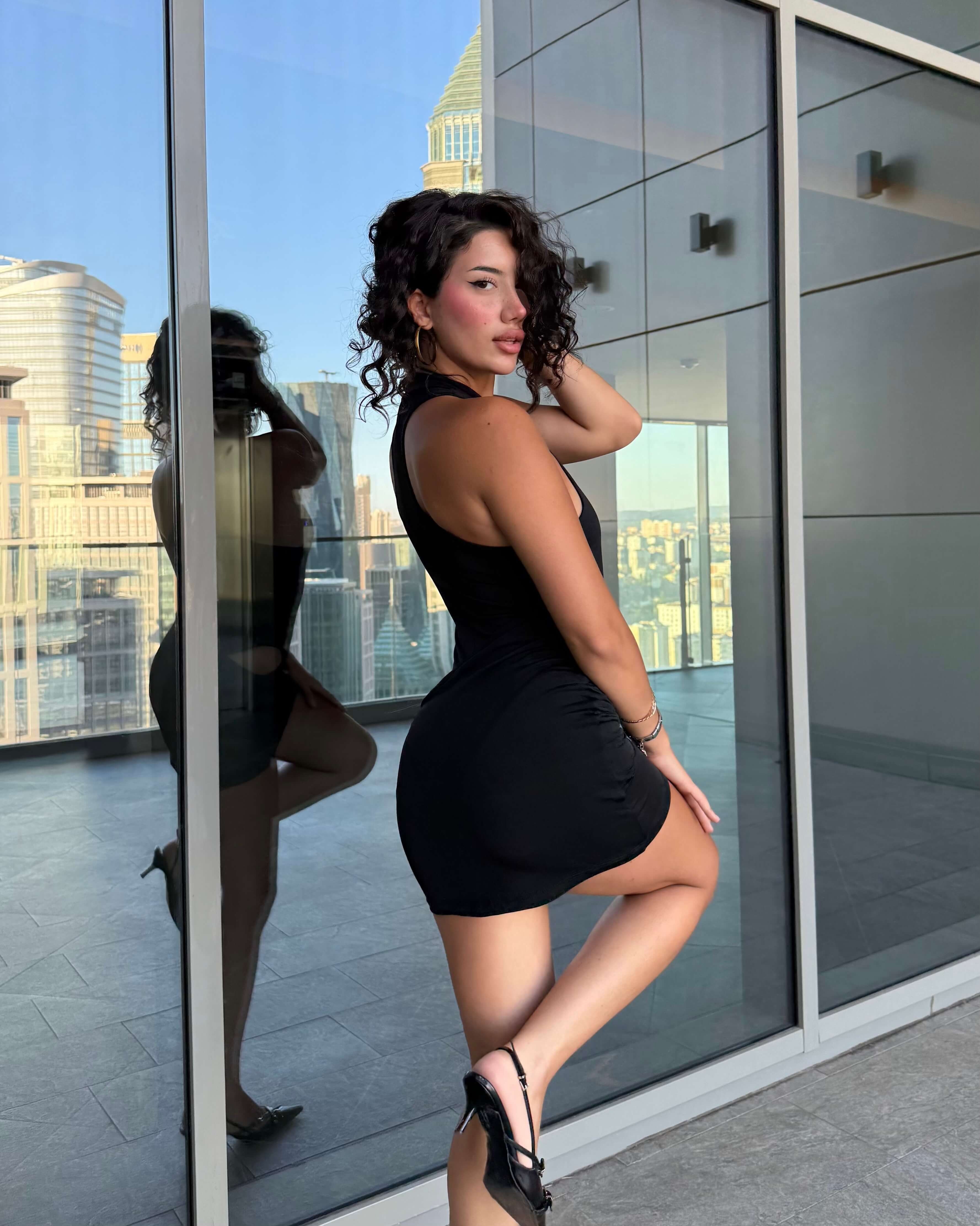 FERYA BLACK BODYSUIT DETAY MİNİ ELBİSE 