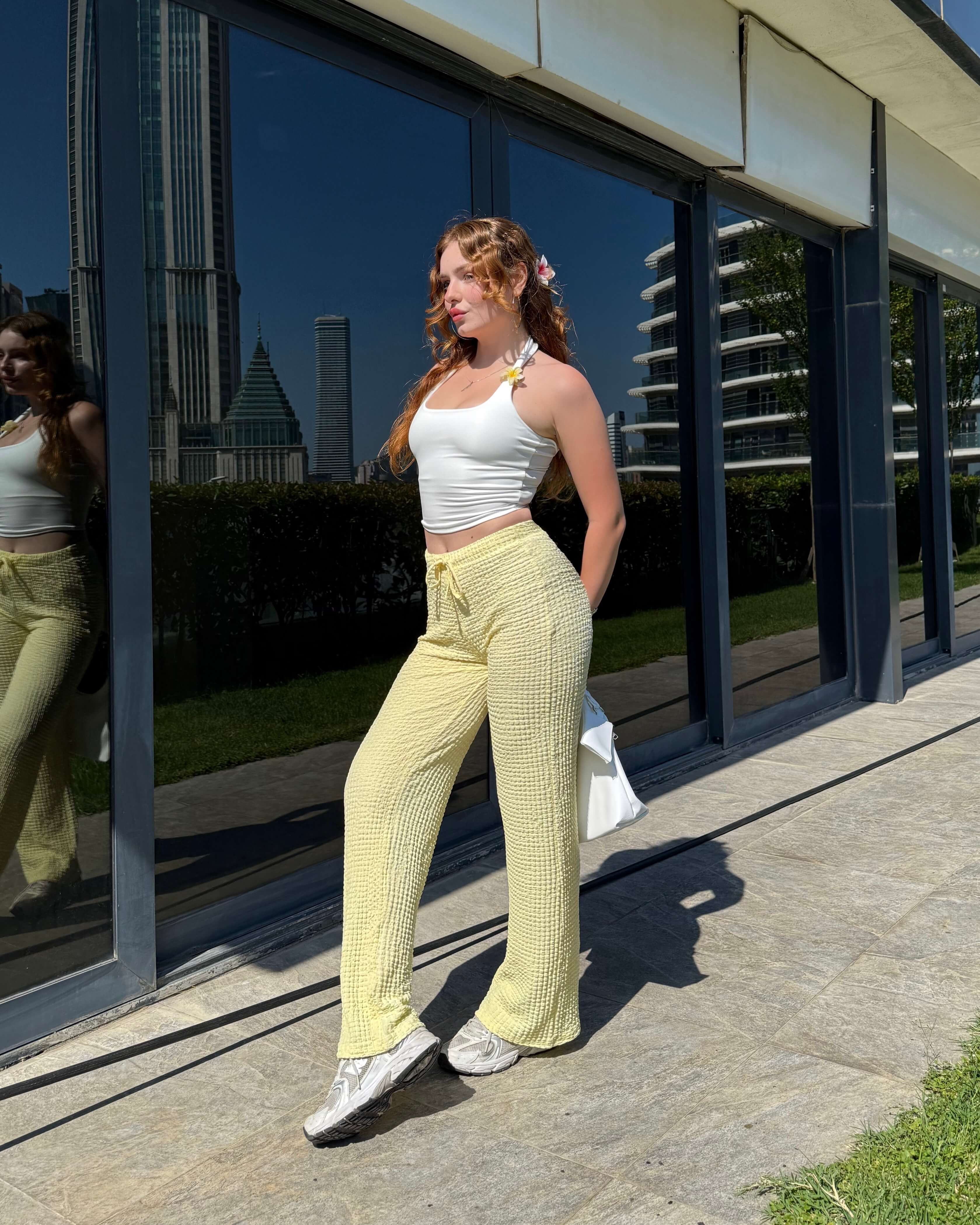 MORENO POWDER YELLOW GOFRE PANTOLON