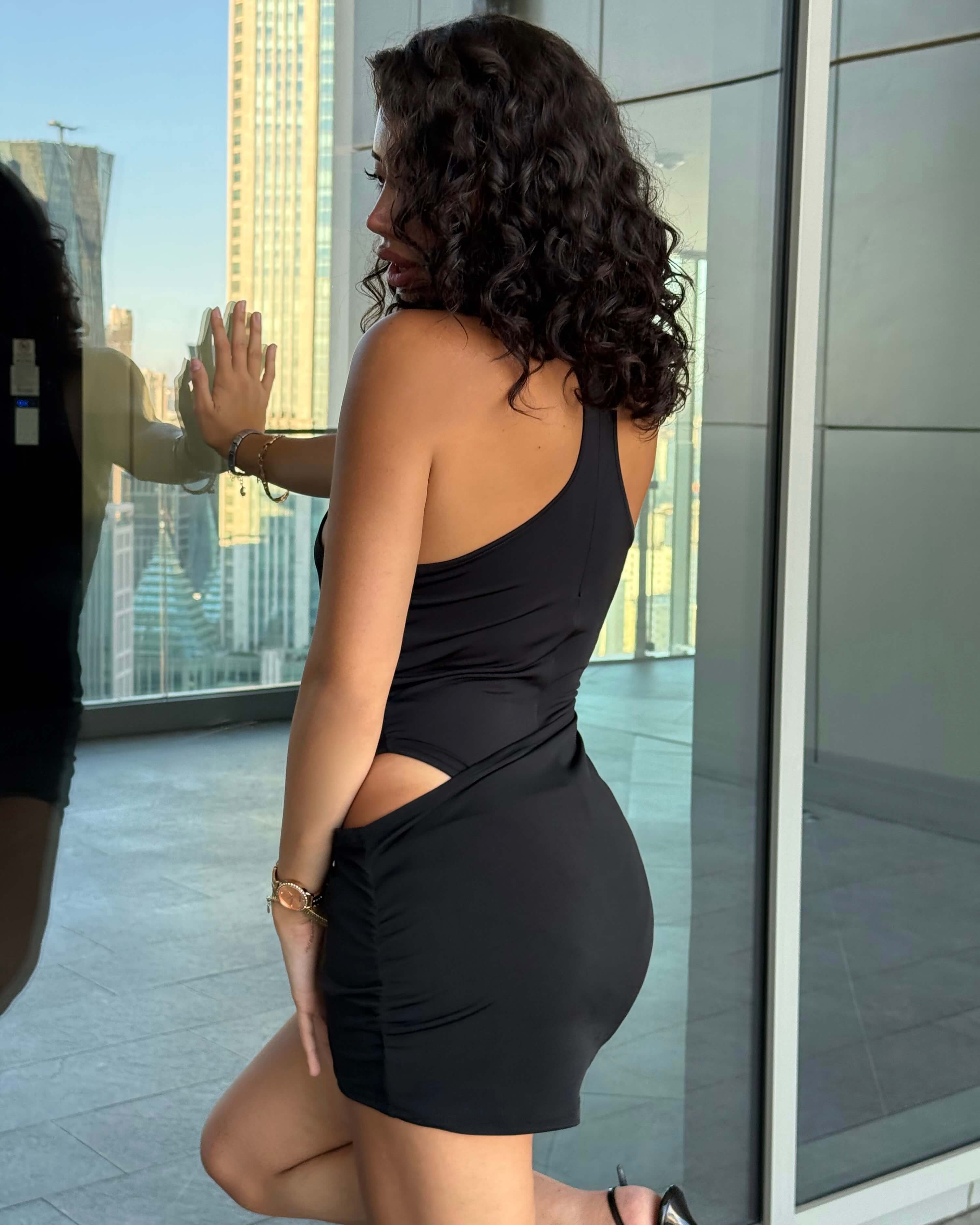 FERYA BLACK BODYSUIT DETAY MİNİ ELBİSE 