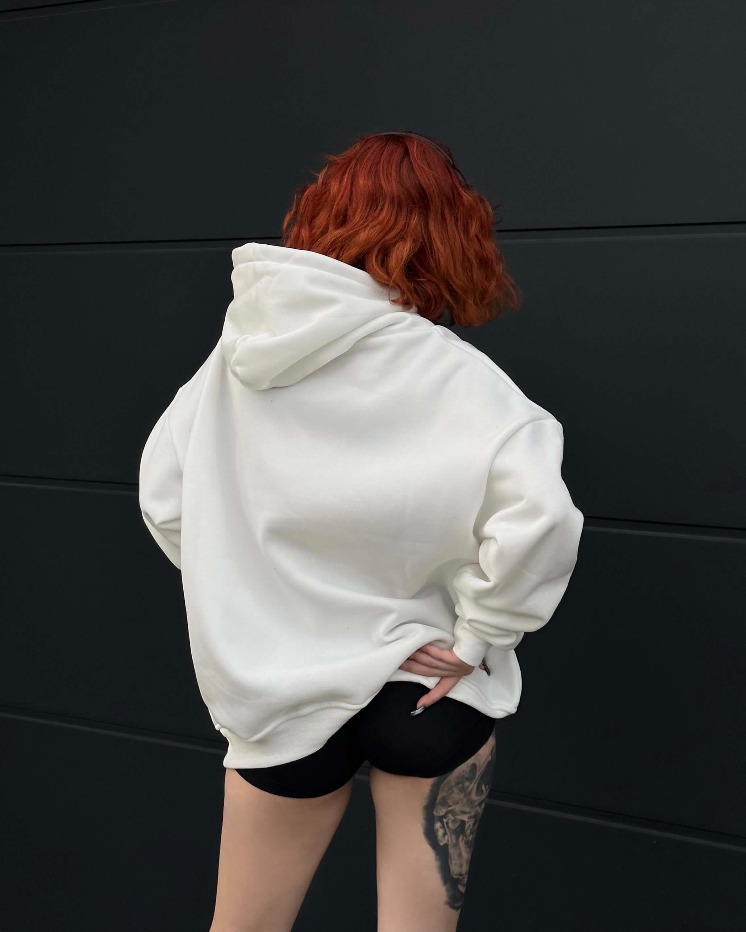 BEYAZ KAPÜŞONLU BASIC SWEATSHIRT