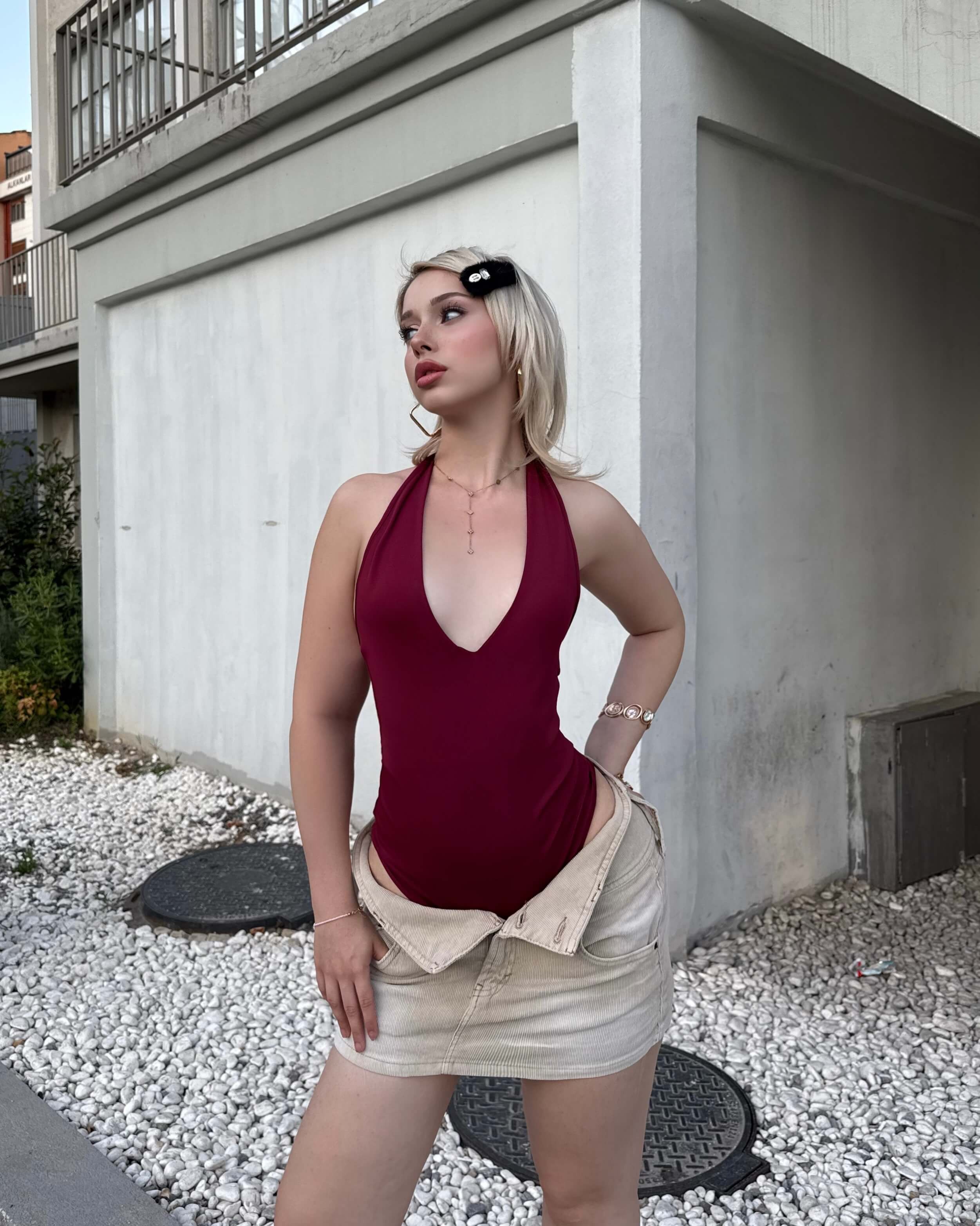 NOIMA CLARET RED BOYUNDAN GEÇİRMELİ BODYSUIT
