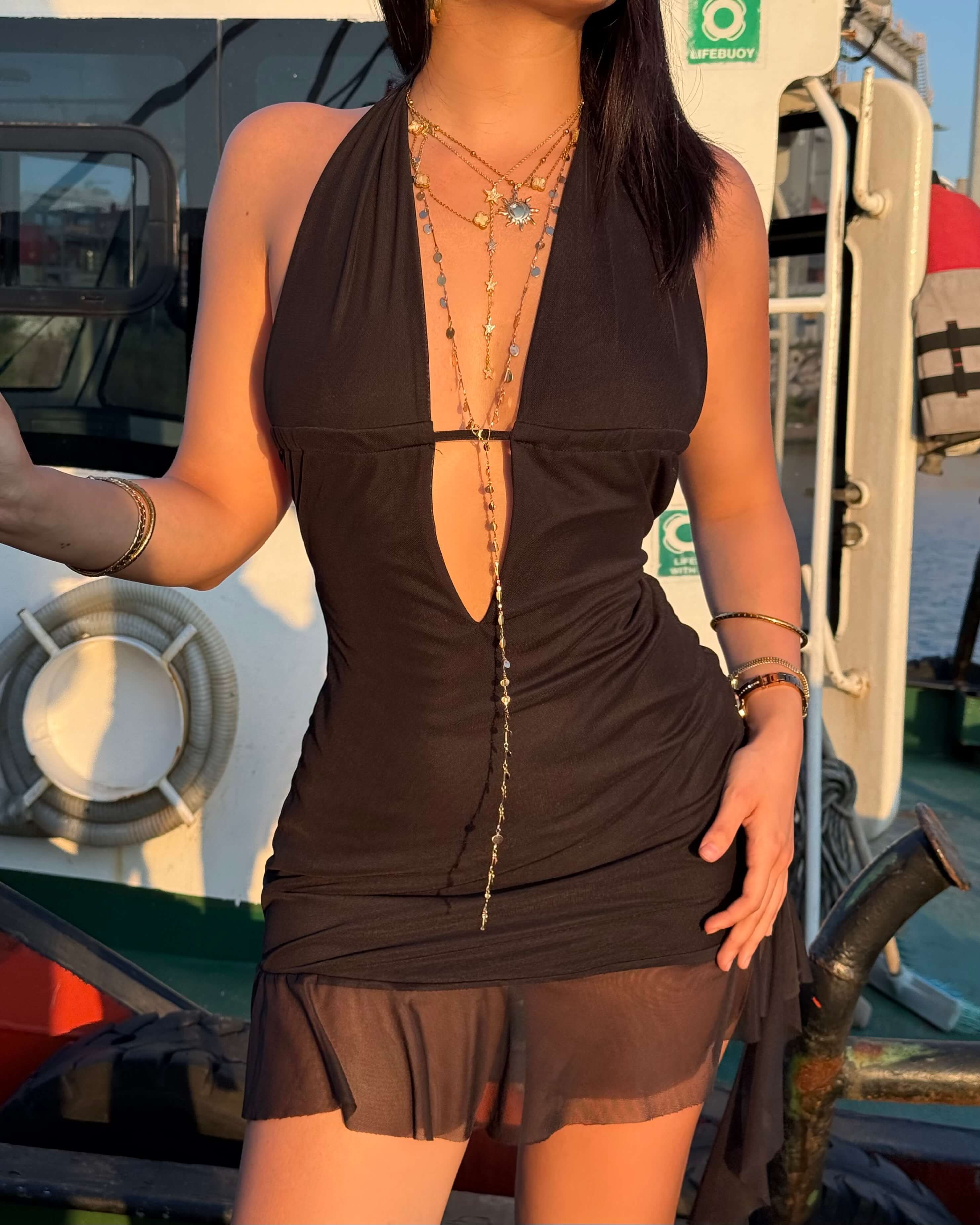 RESAN BLACK SIRT BAĞLAMALI MİNİ ELBİSE 
