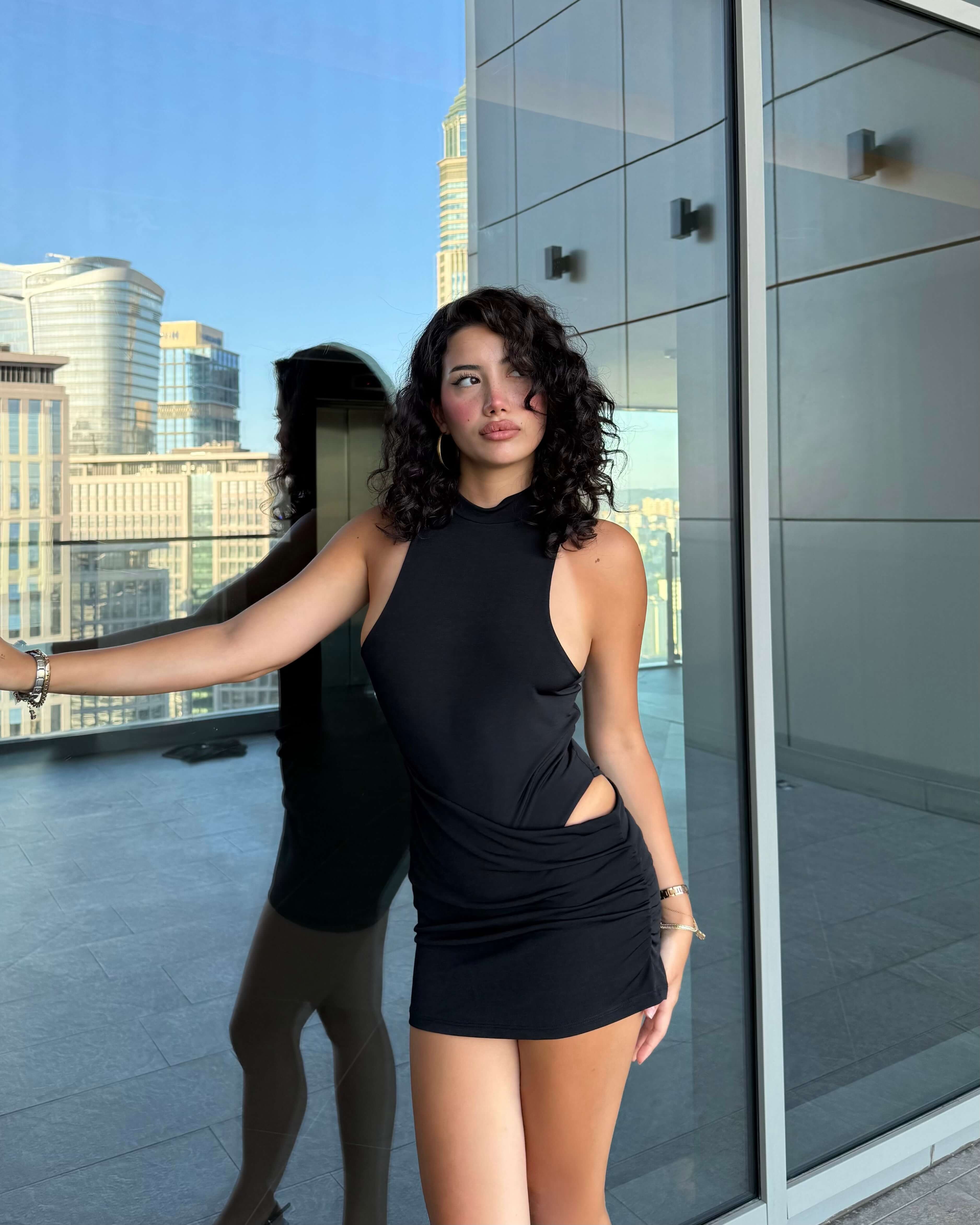FERYA BLACK BODYSUIT DETAY MİNİ ELBİSE 