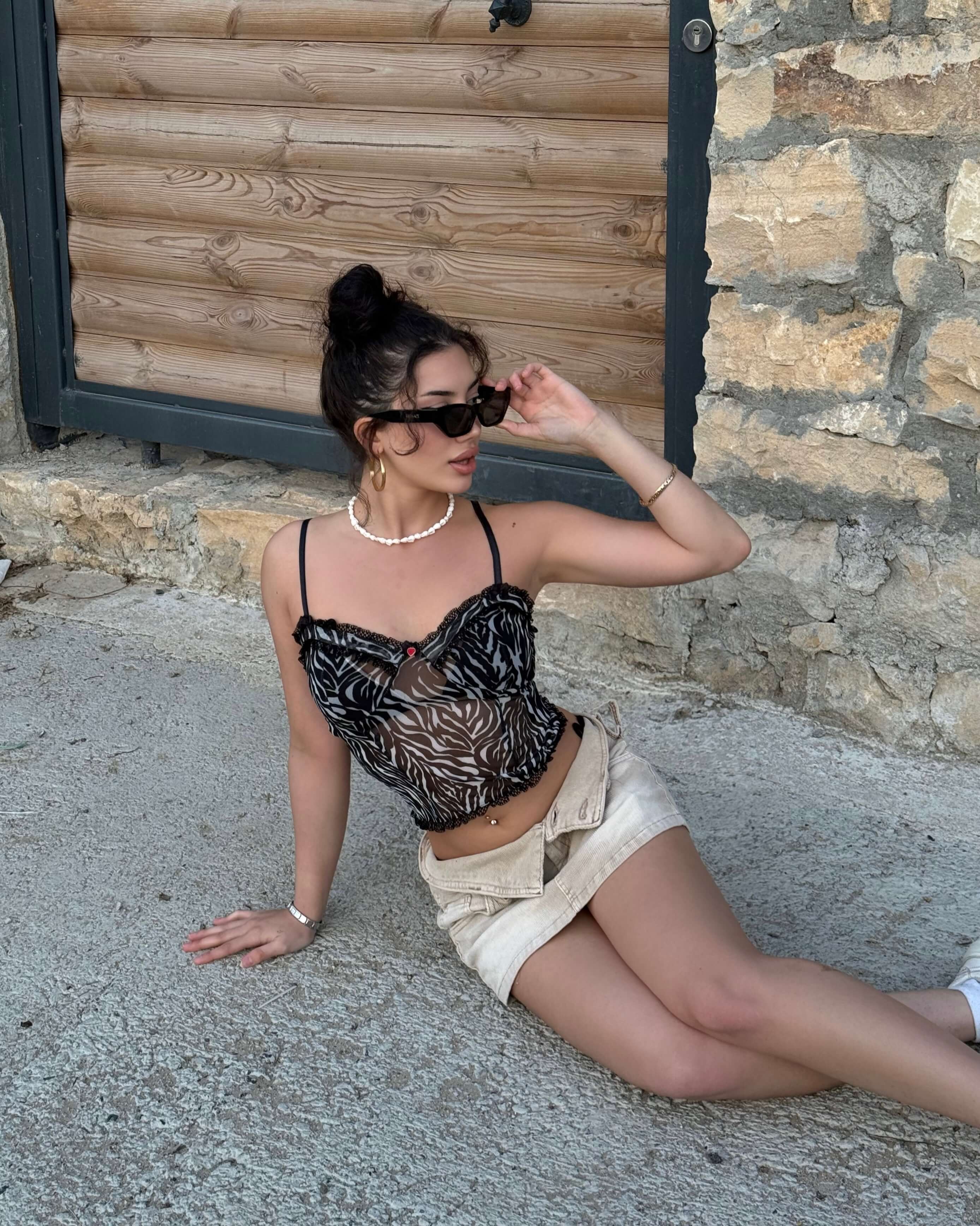 FARELL ZEBRA PATTERNED ASKILI TÜL CROP