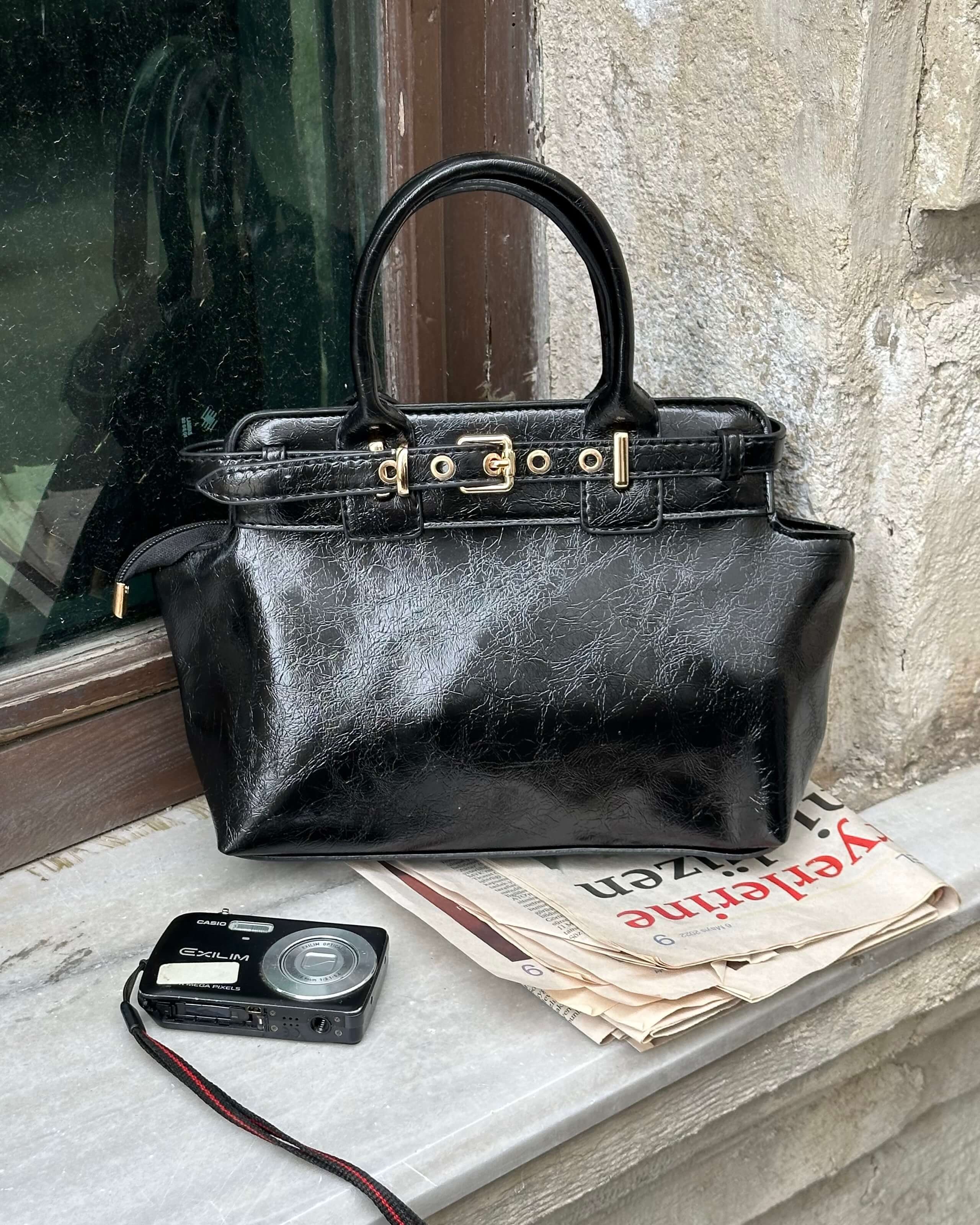 KRAUSE BLACK ÇİFT KEMER DETAYLI KOL ÇANTASI