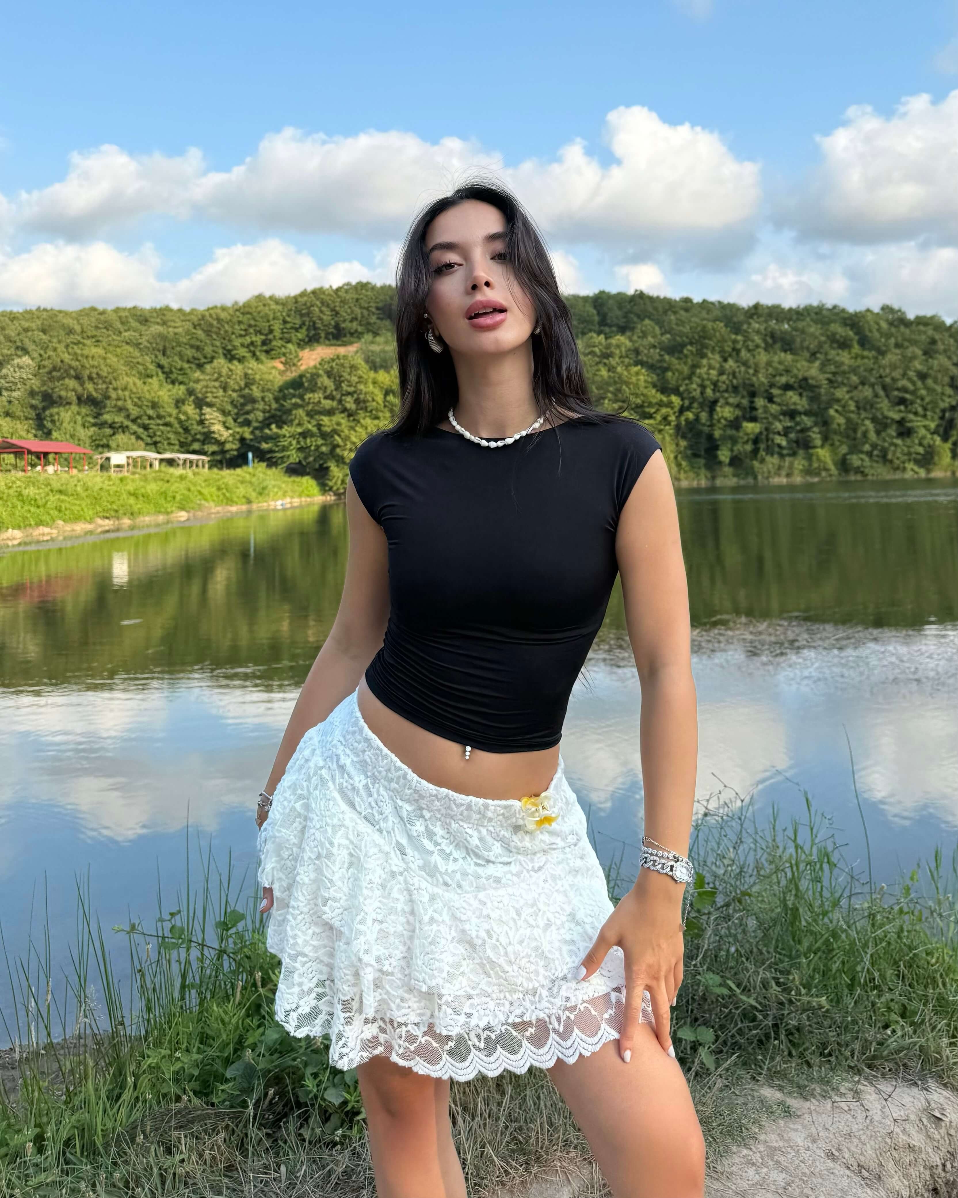 GIANMA BEIGE DANTEL PİLELİ MİNİ ETEK 