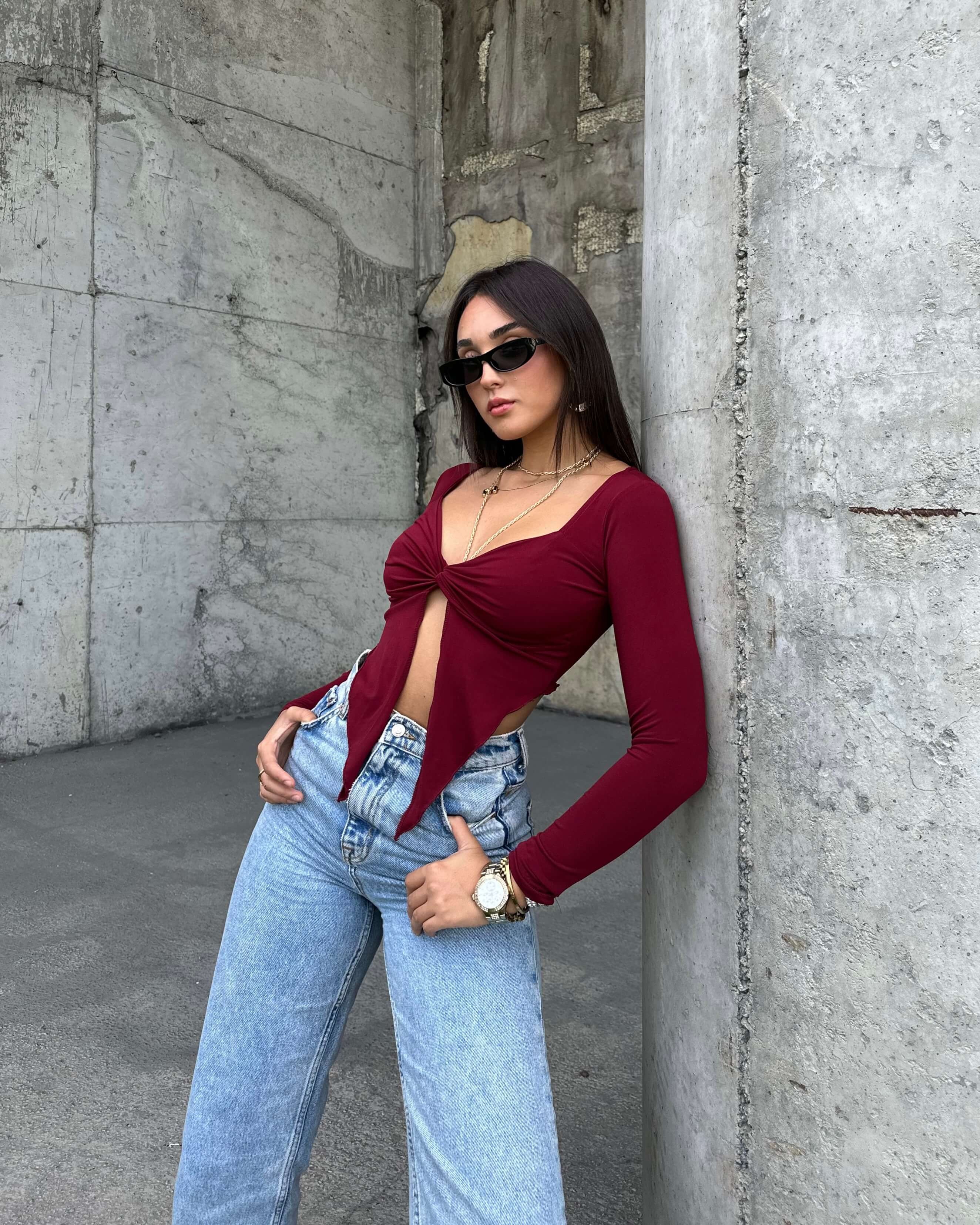 BREEZE CLARET RED UZUN KOLLU CROP