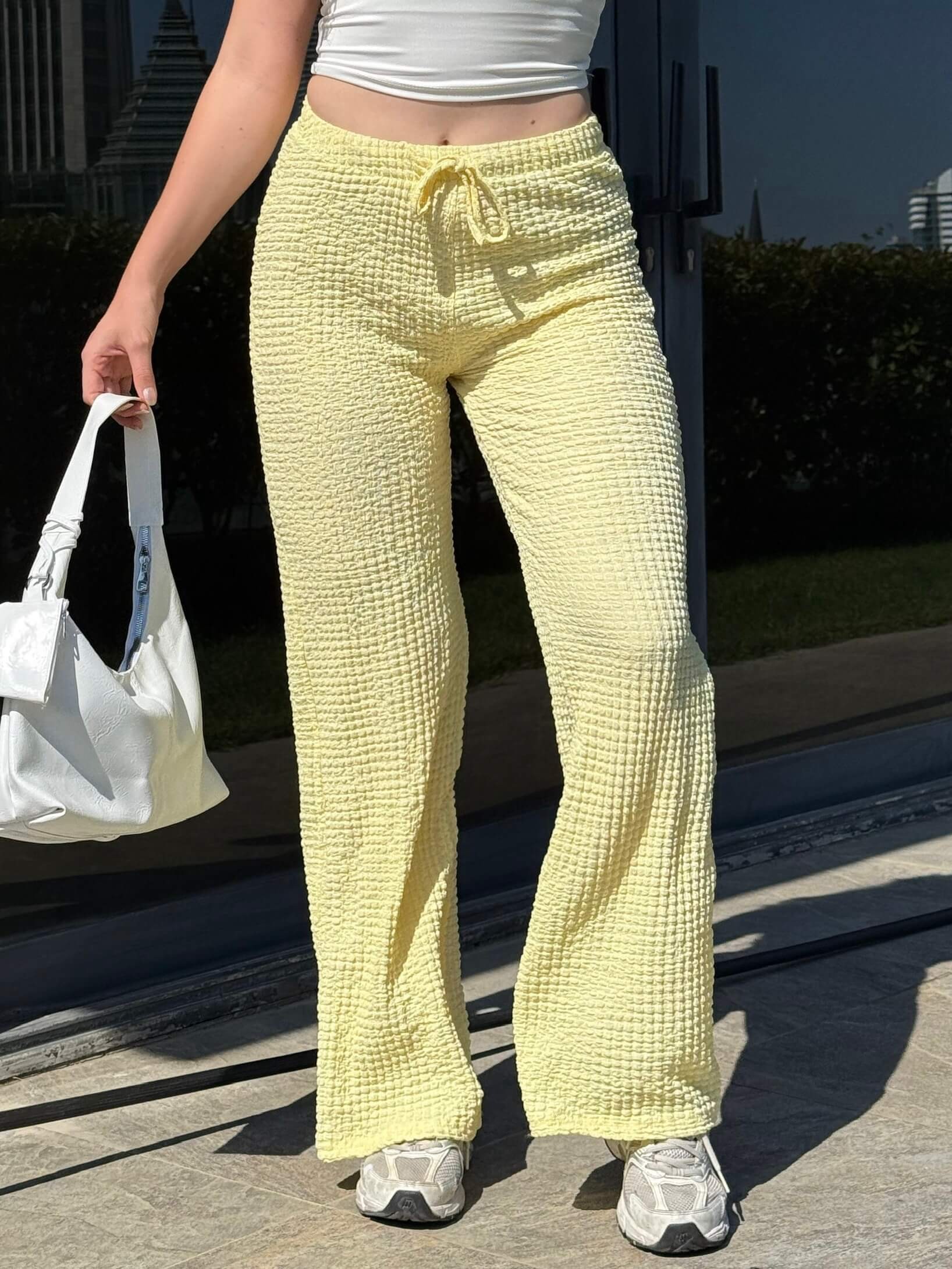 MORENO POWDER YELLOW GOFRE PANTOLON