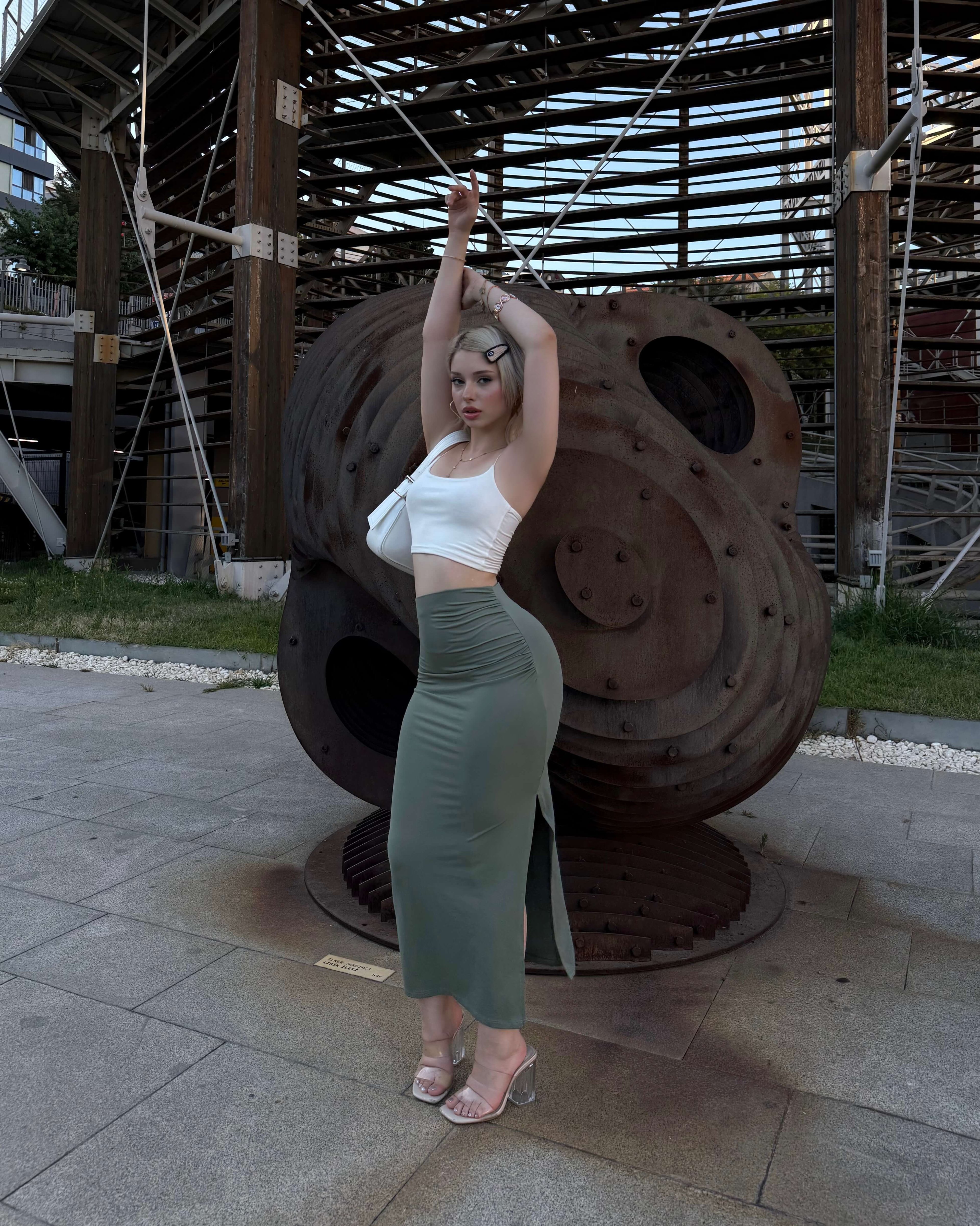 PISA WATER GREEN DRAPE DETAY YIRTMAÇLI ETEK
