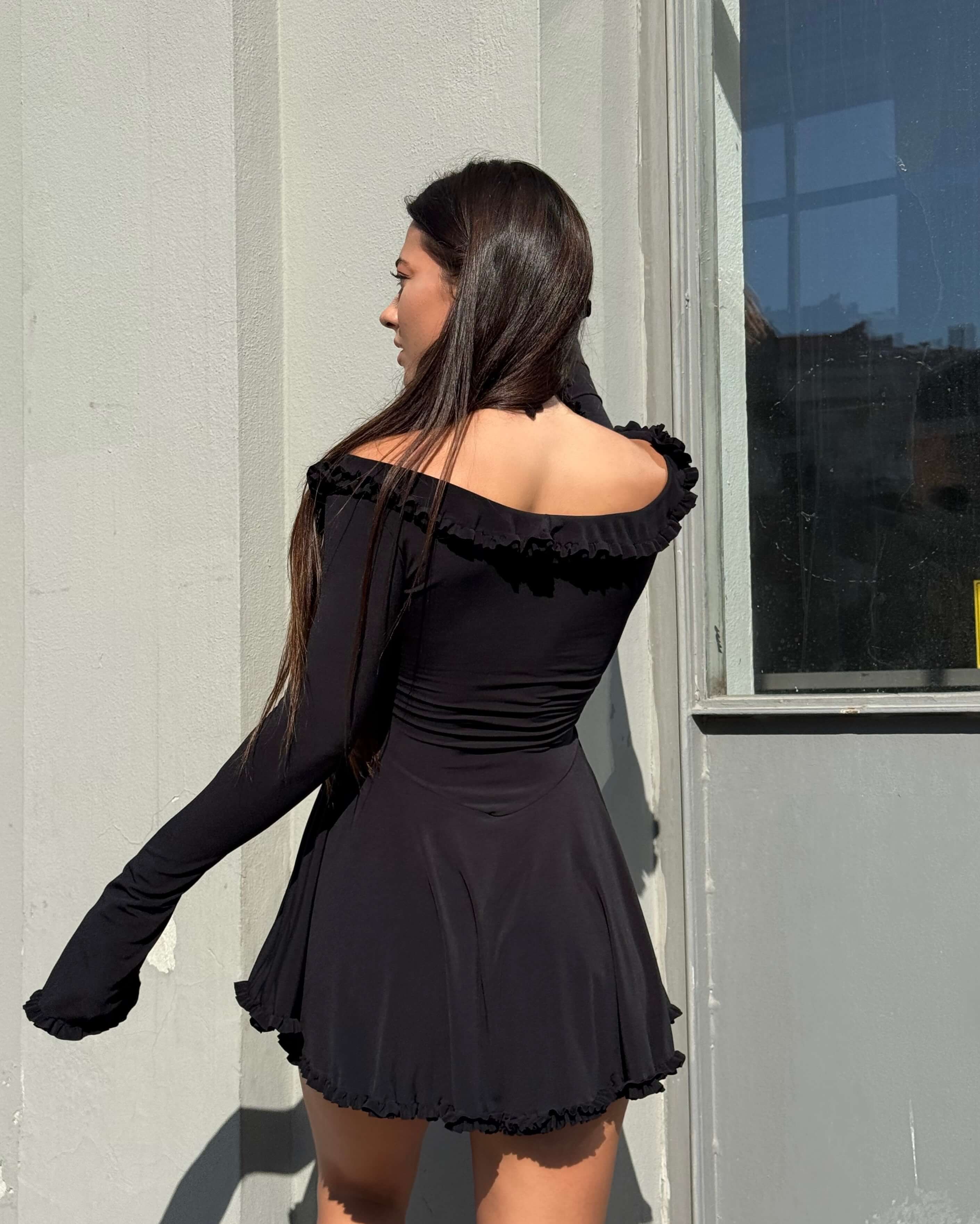 MİRA BLACK FIRFIR DETAY ELBİSE 