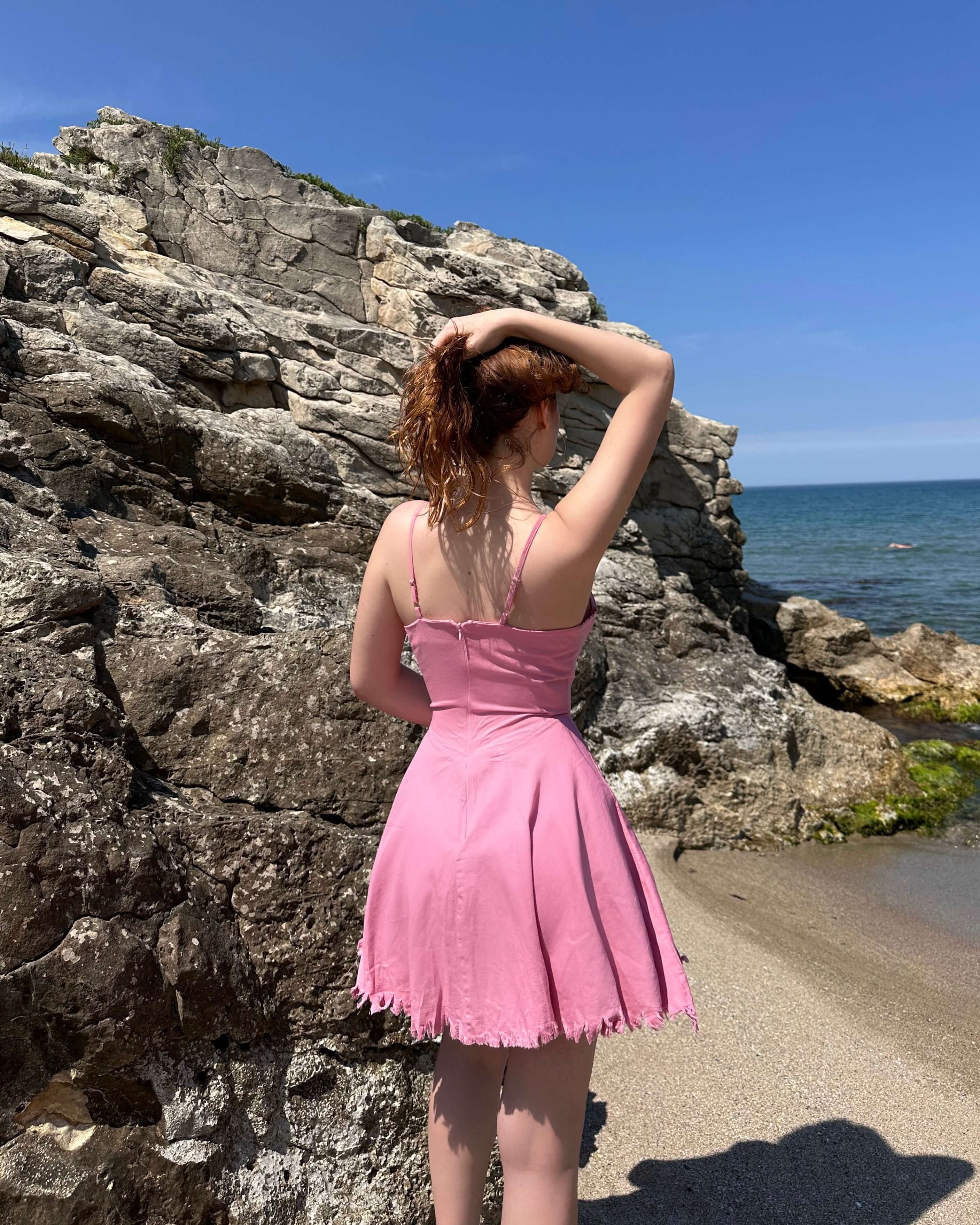 MONDSON PINK ÖNÜ BAĞLAMA DEYAY KOT ELBİSE