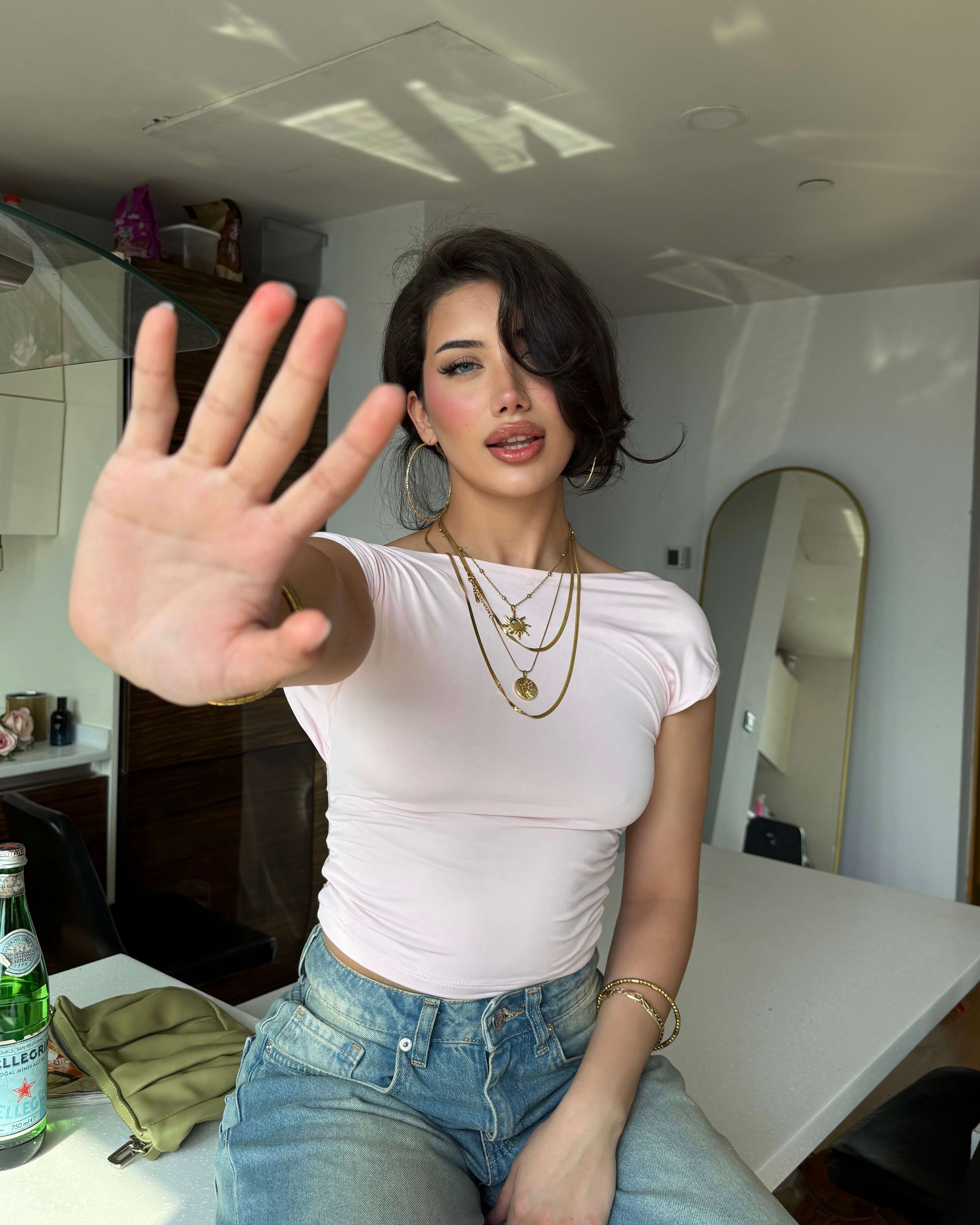 LANDOR POWDER PINK SIRTI AÇIK CROP
