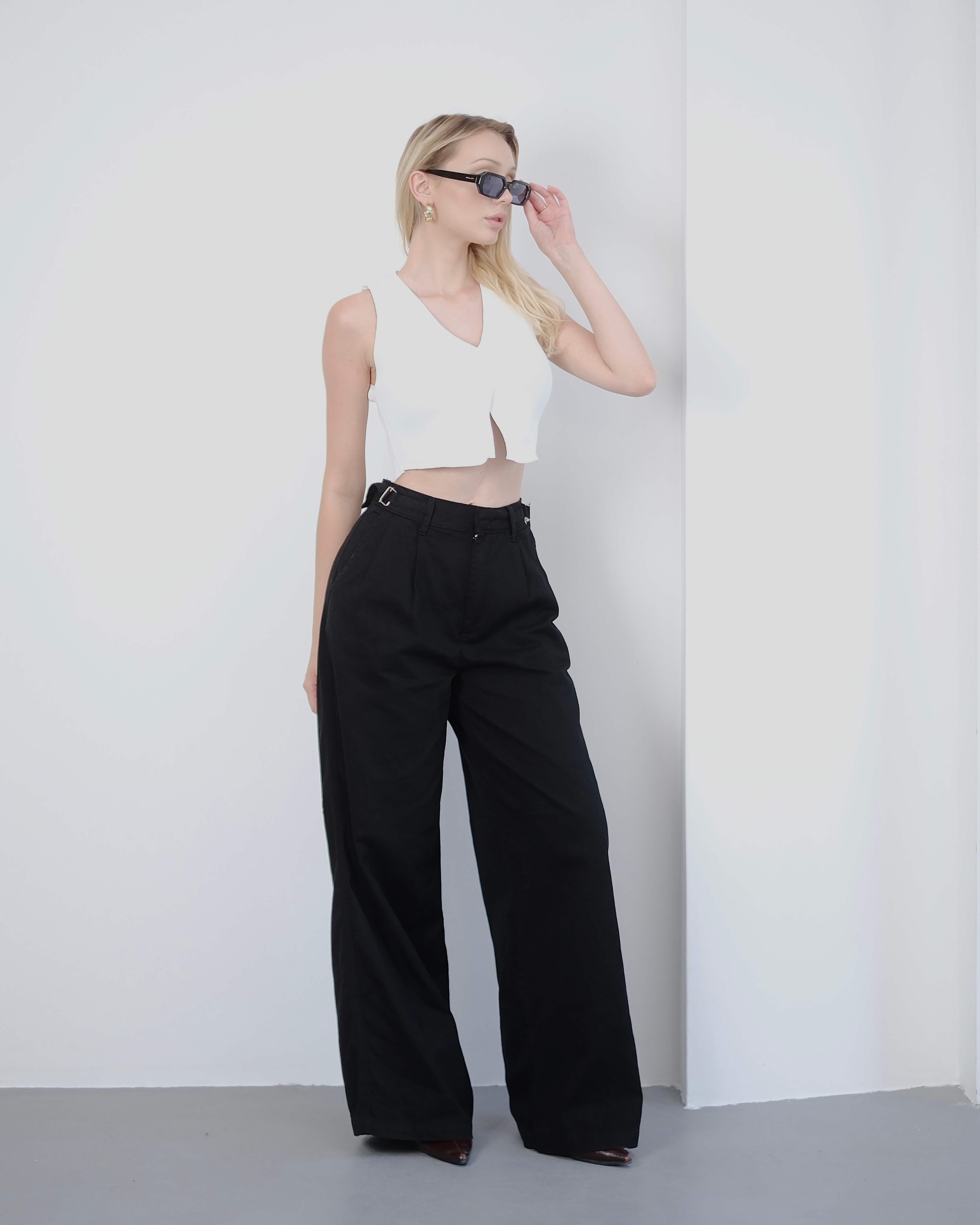 ELIPHA BLACK KEMER DETAYLI BAGGY PANTOLON