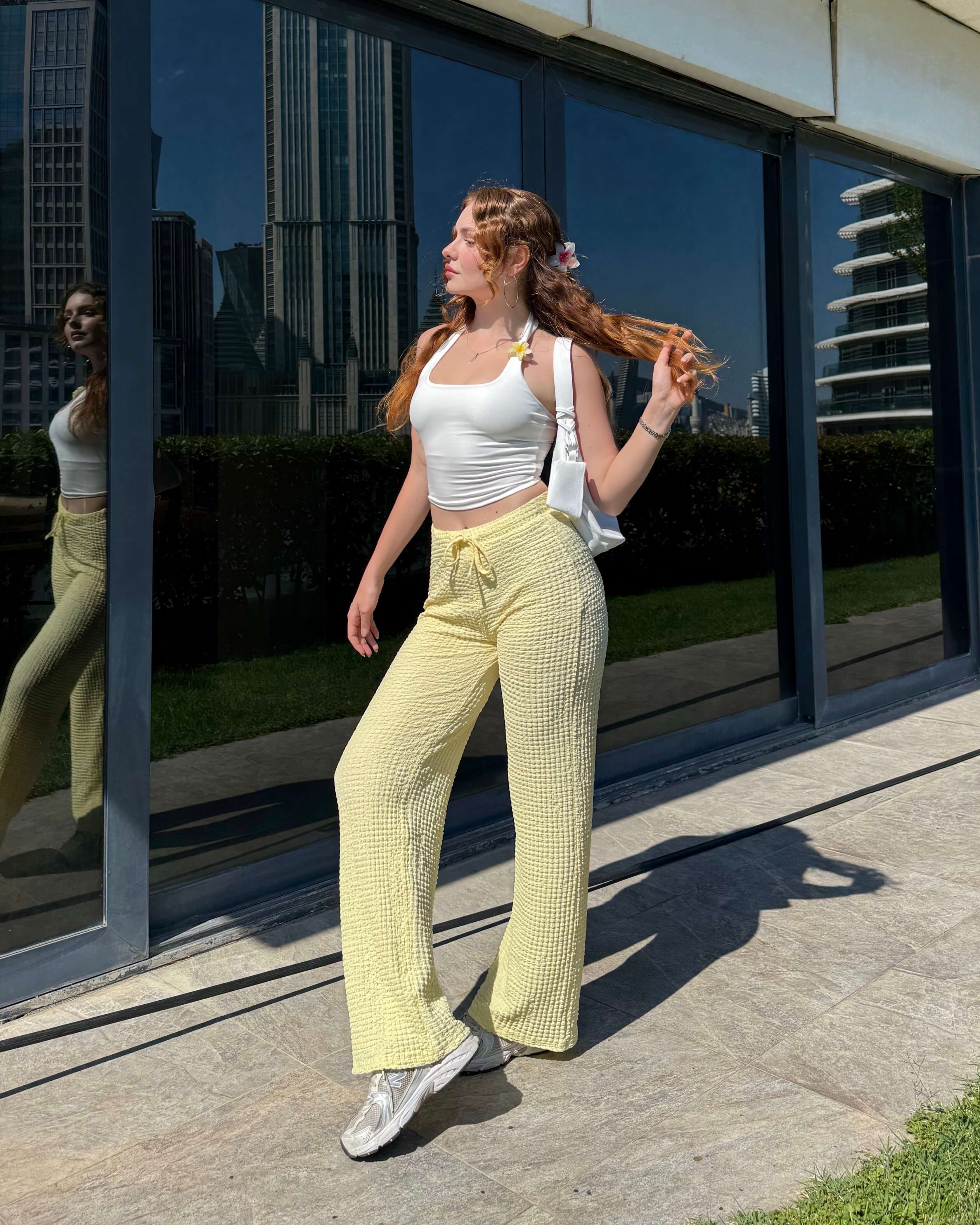 MORENO POWDER YELLOW GOFRE PANTOLON