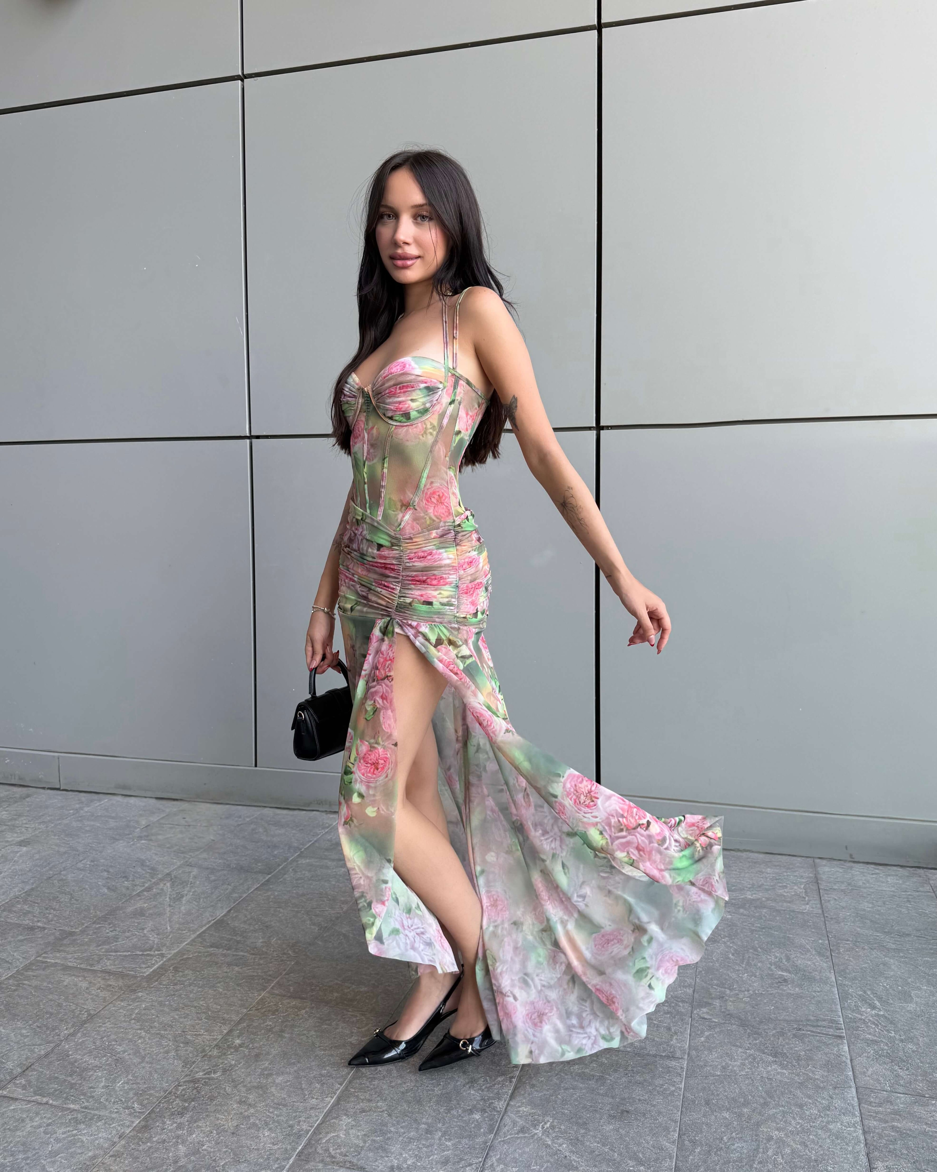 SOLFERA FLOWERING DESENLİ TÜL ELBİSE 