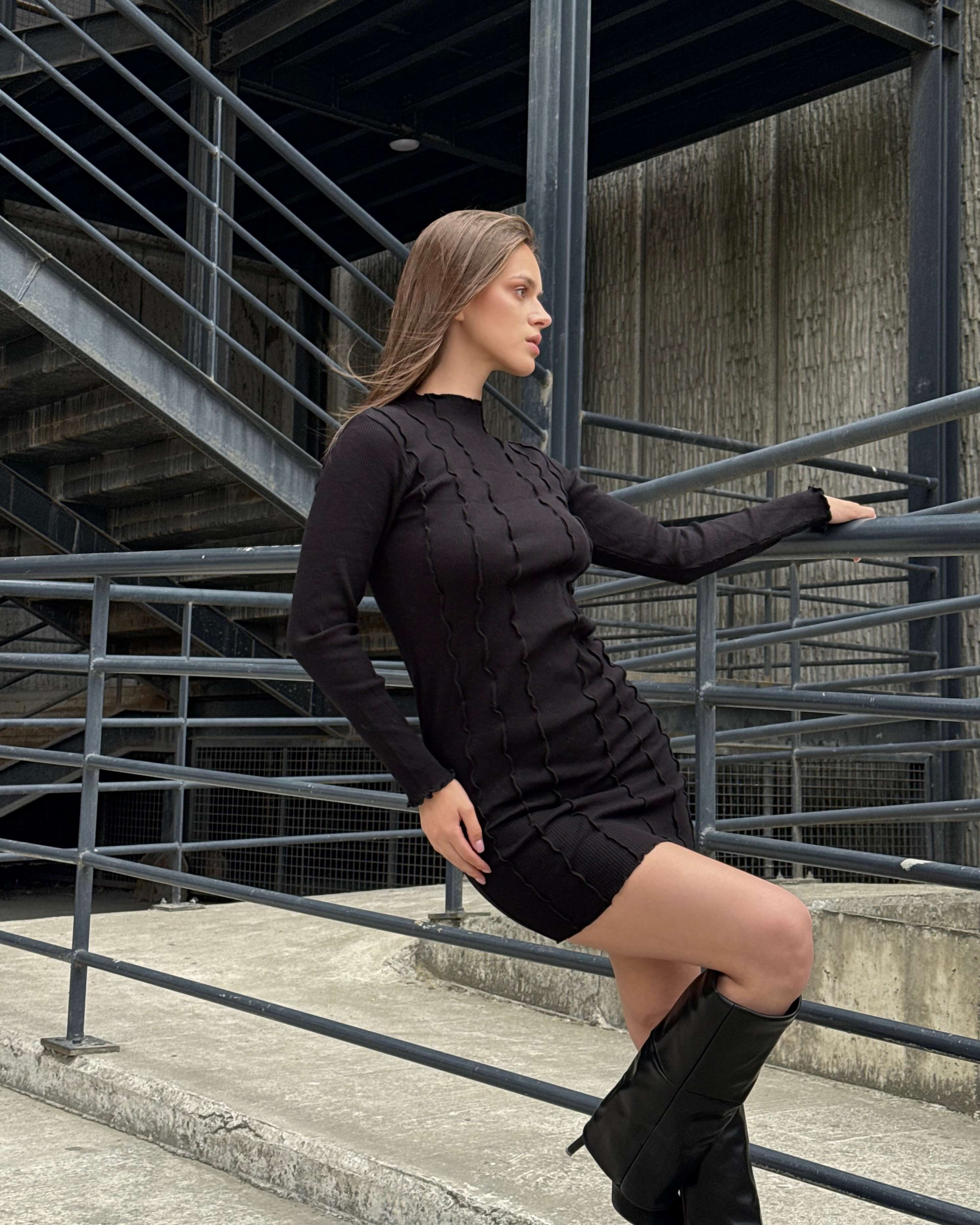 NANCY BLACK DİKİŞ DETAYLI TRİKO ELBİSE 