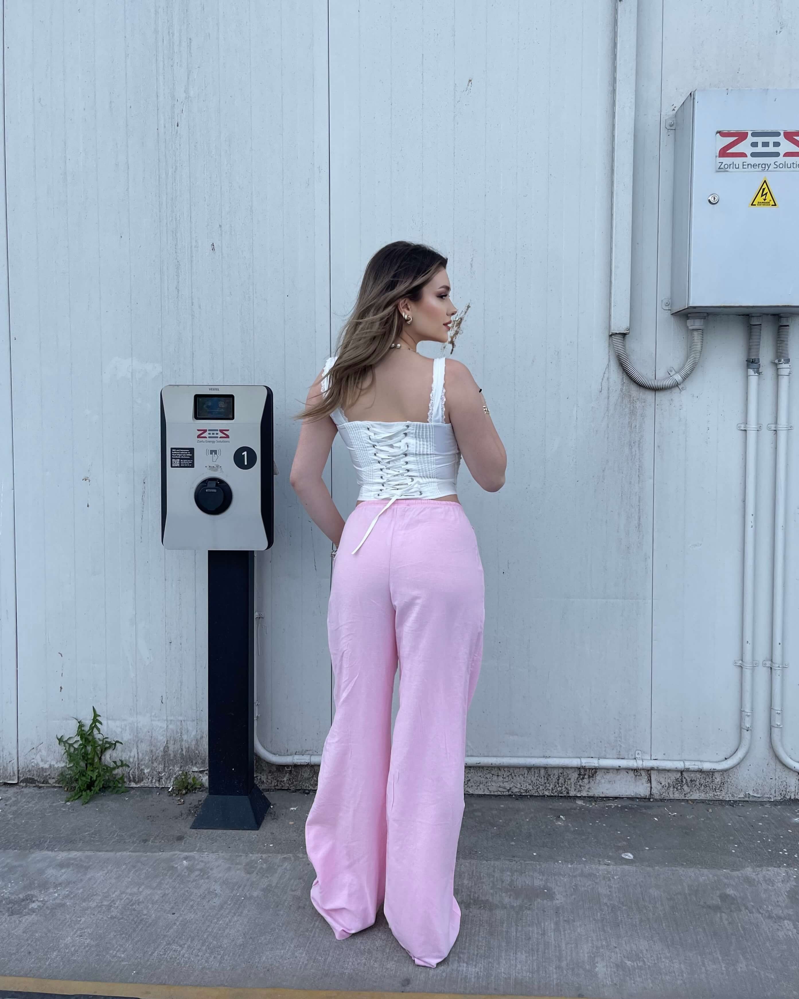 TOLEA PINK KETEN PANTOLON